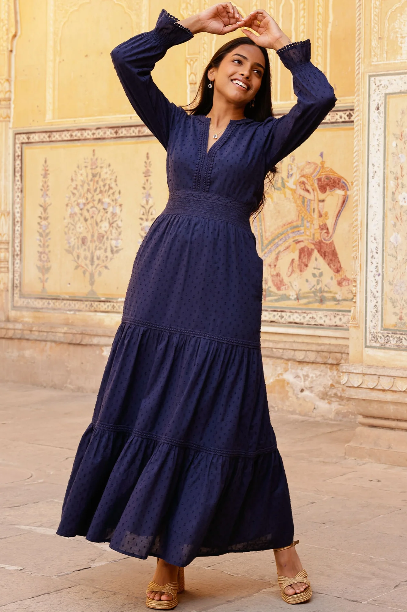 Purdie Organic Cotton Dobby Dress | Navy