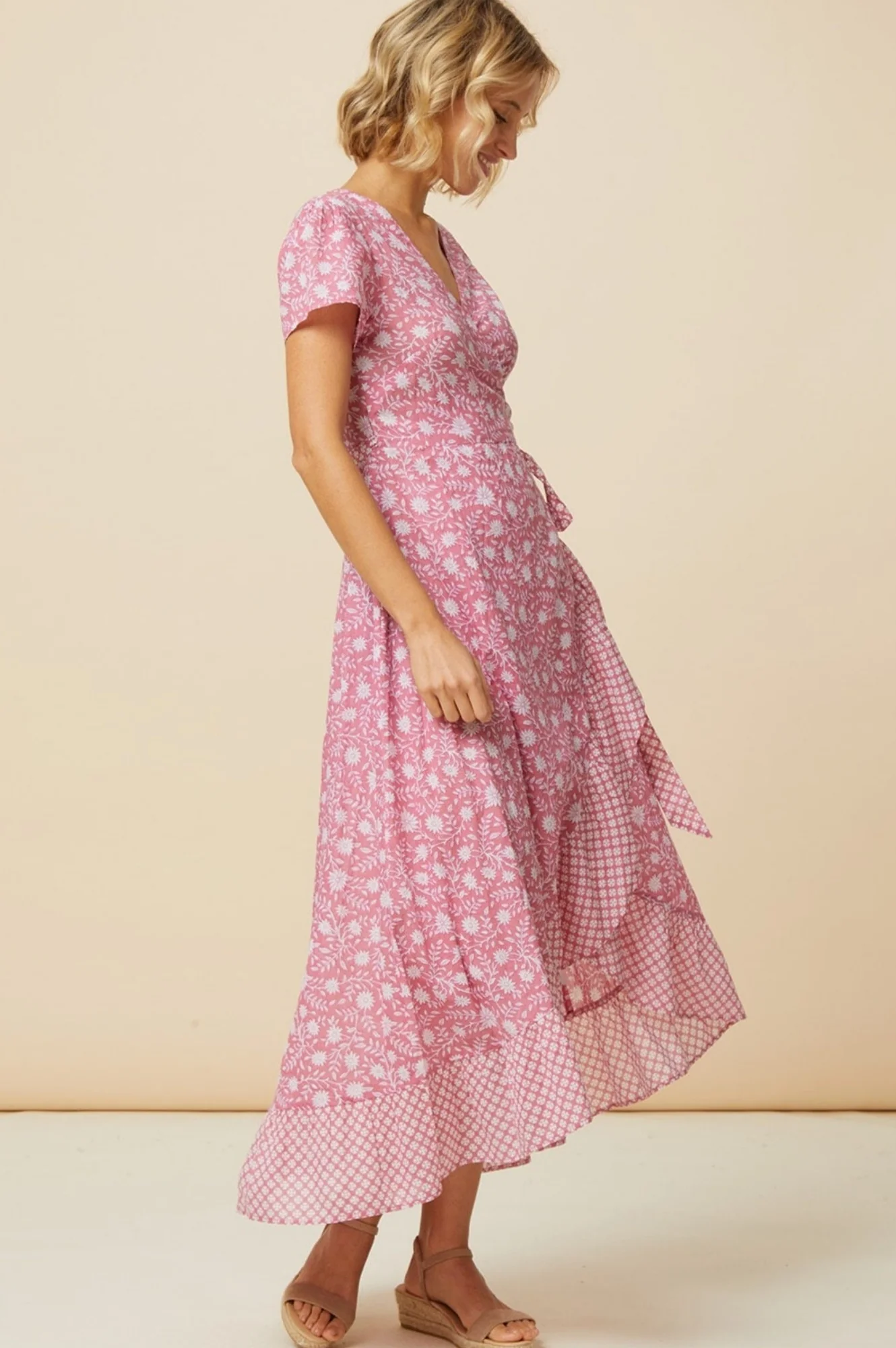 Demi Cotton Wrap Dress | Primula Pink/White