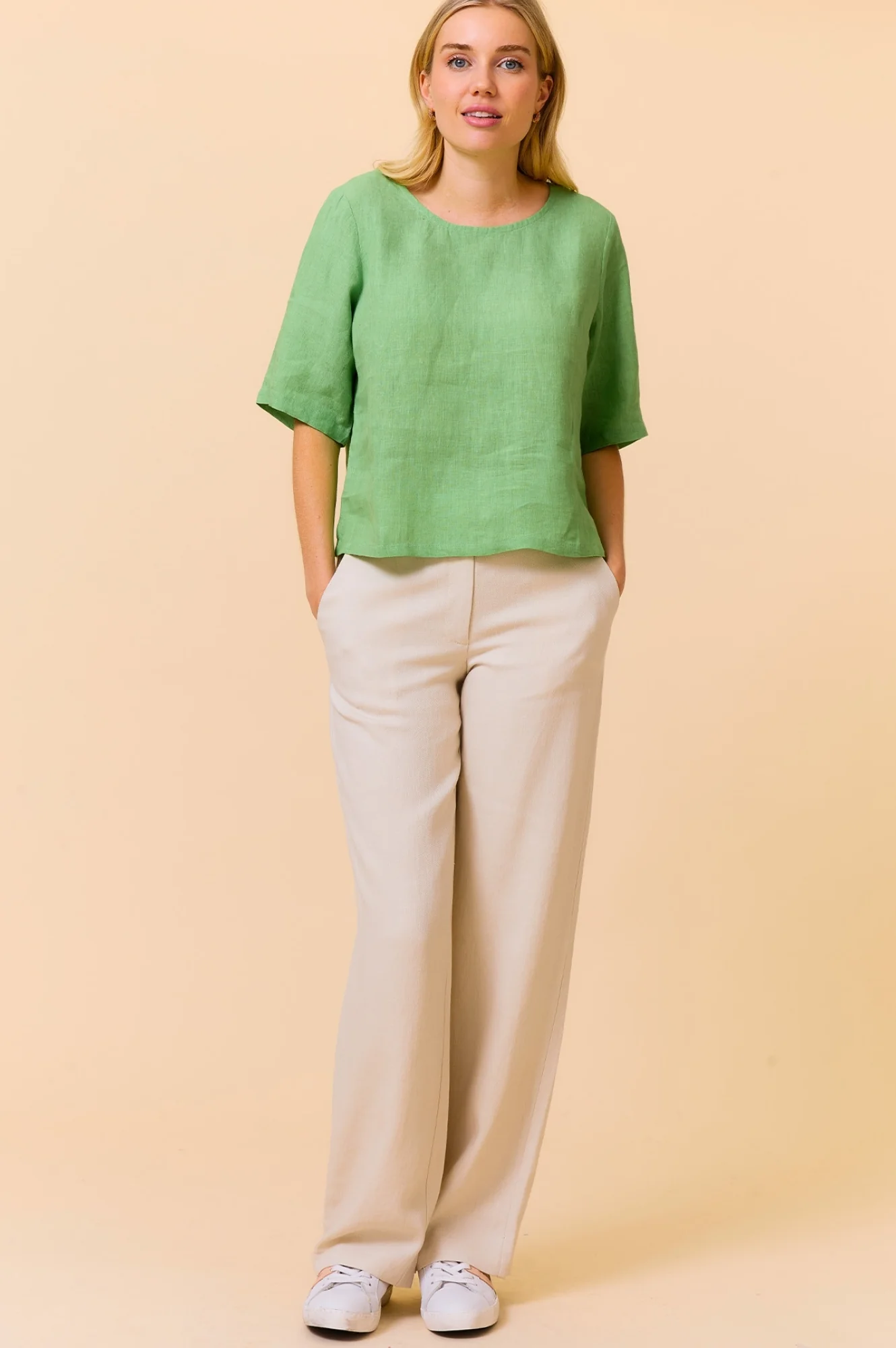 Linen Blend Trousers | Oat