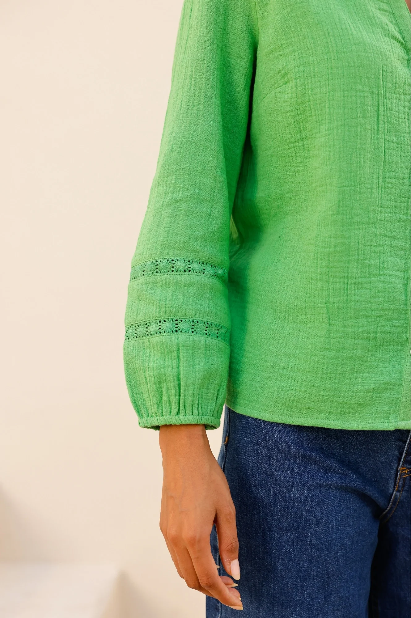 Mina Organic Cotton Cheesecloth Blouse | Green