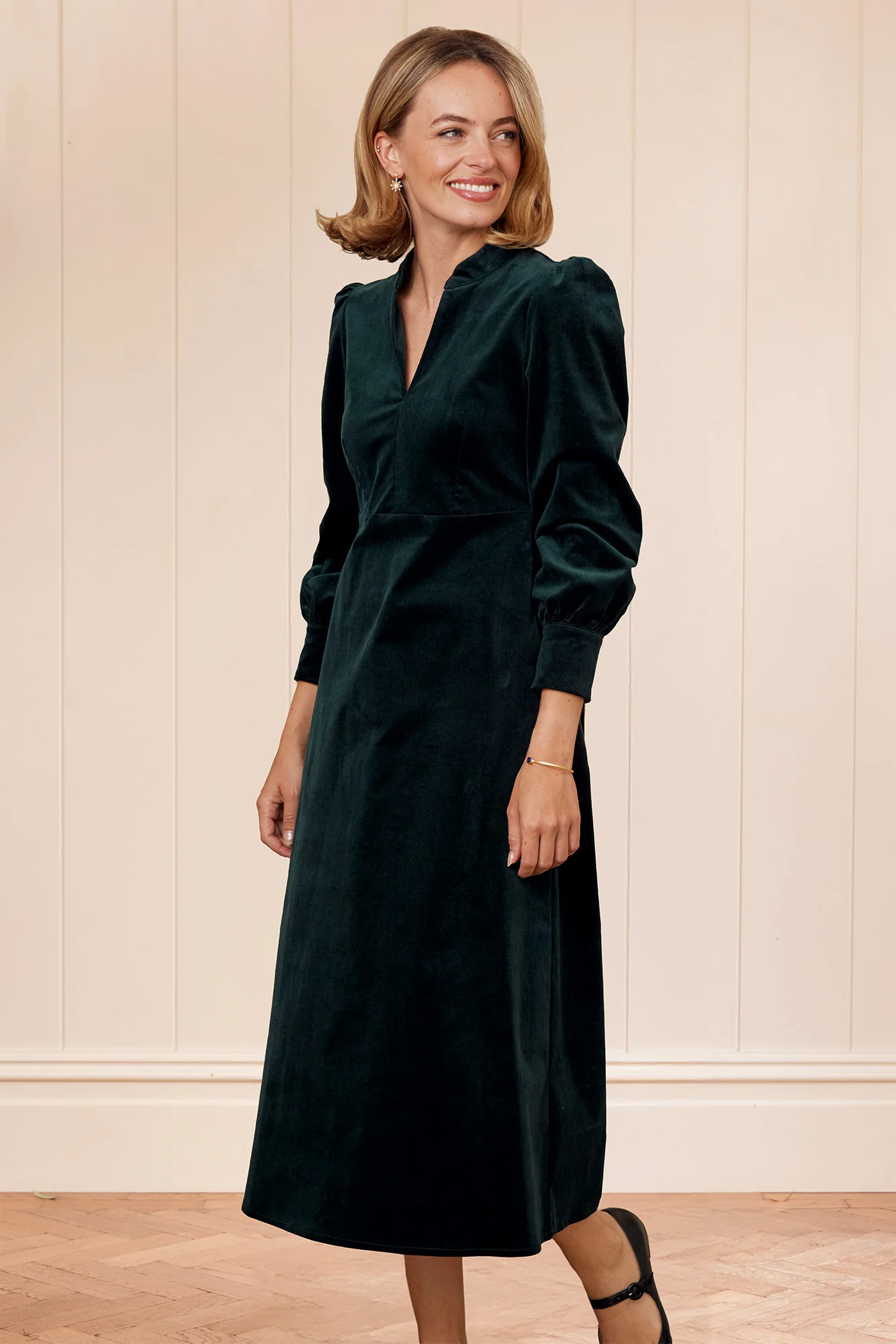 Enid Stretch Corduroy Dress | Bottle Green