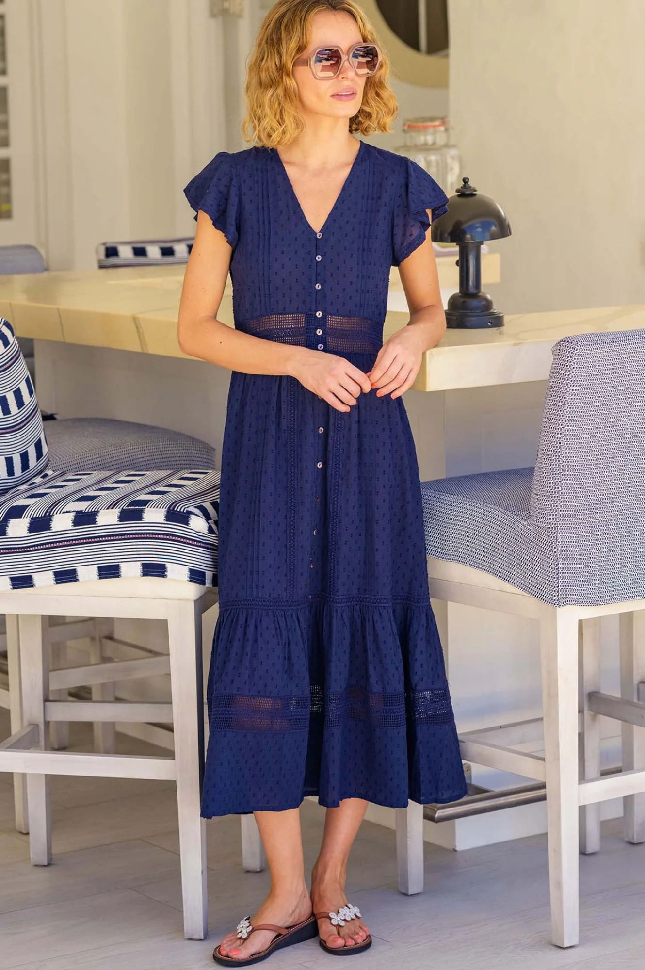 Nyla Beach Midi Dress | Navy
