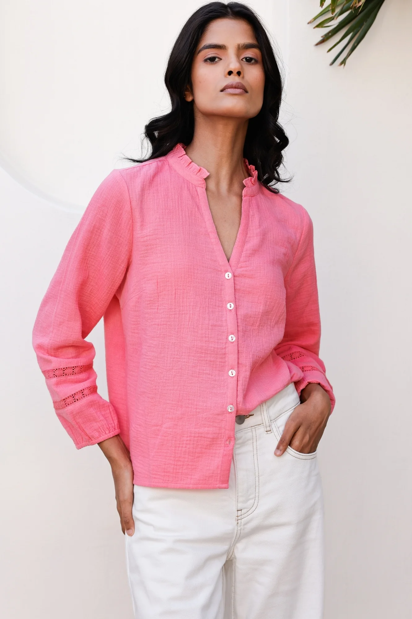 Mina Organic Cotton Cheesecloth Blouse | Pink Lemonade