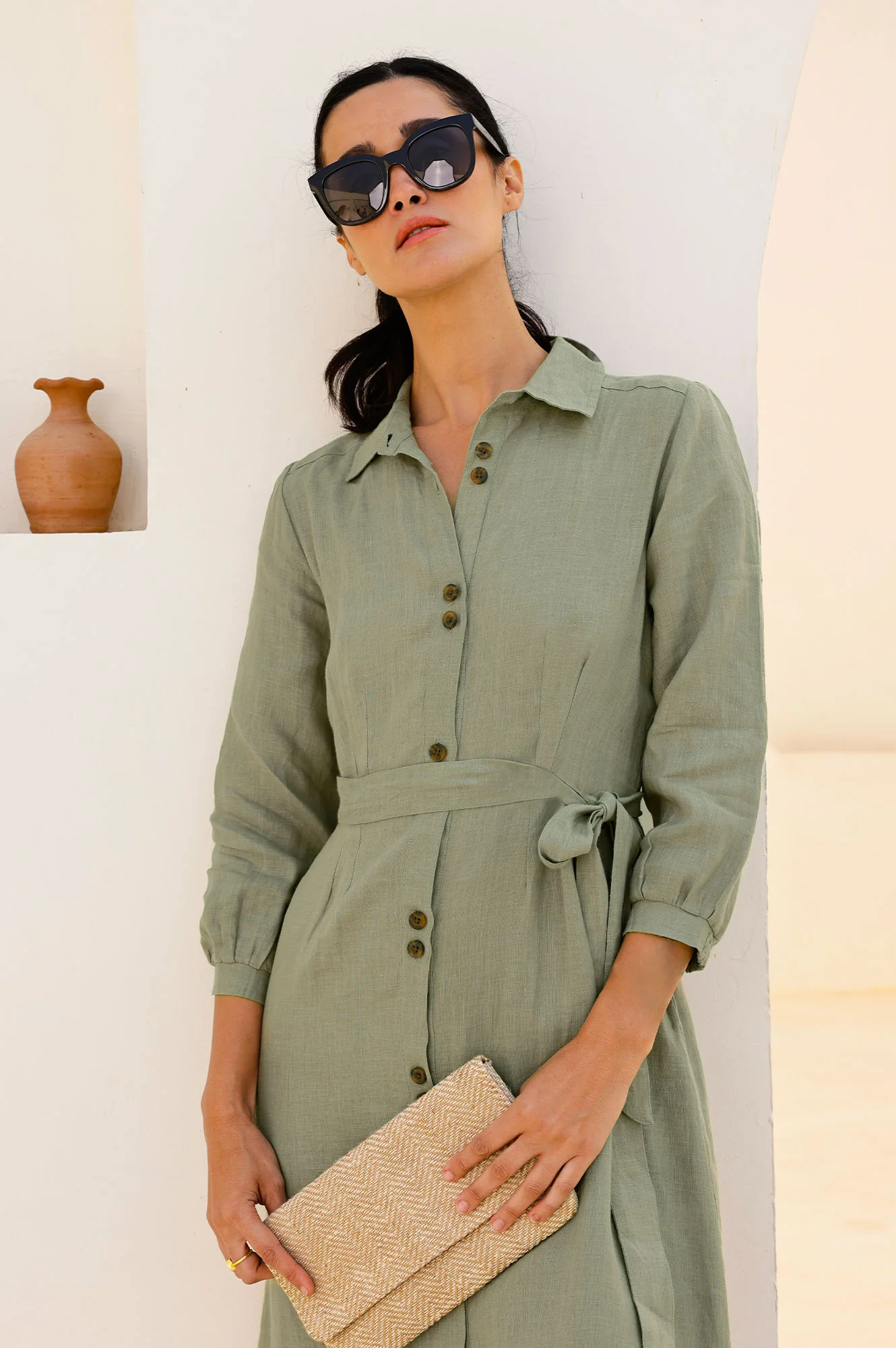 Linen Shirt Dress | Khaki