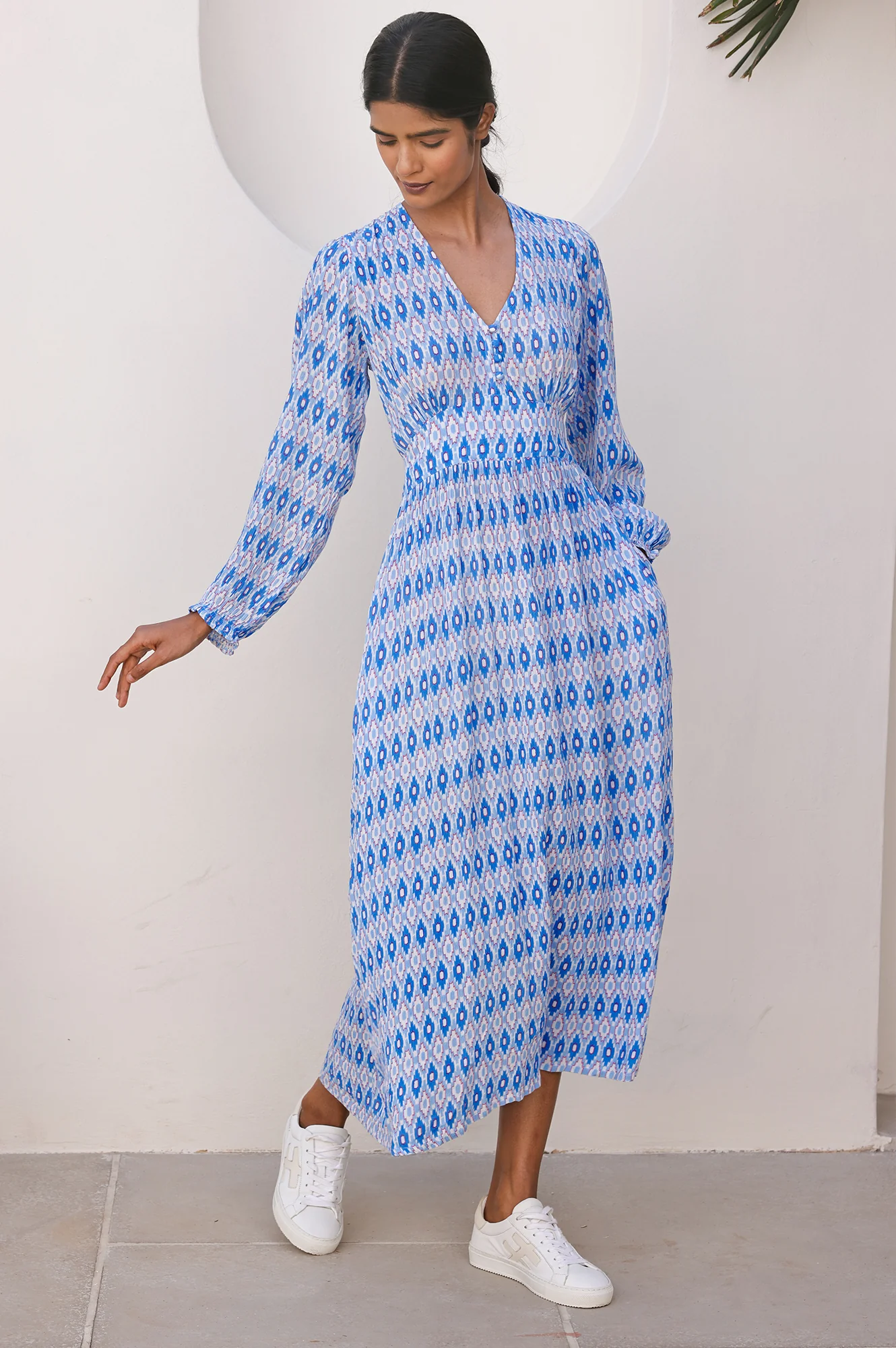 Camila Dress | Aztec Light Blue/Red