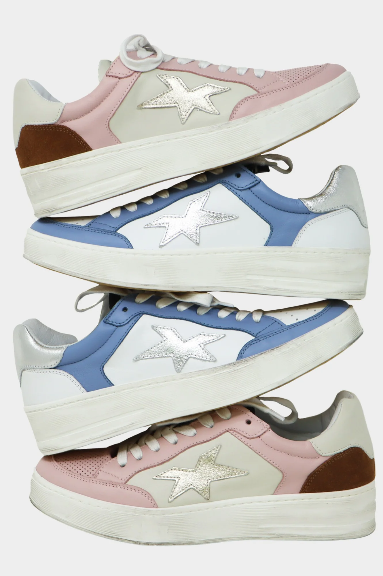 MELINE Vintage Effect Star Trainers | Pink/White
