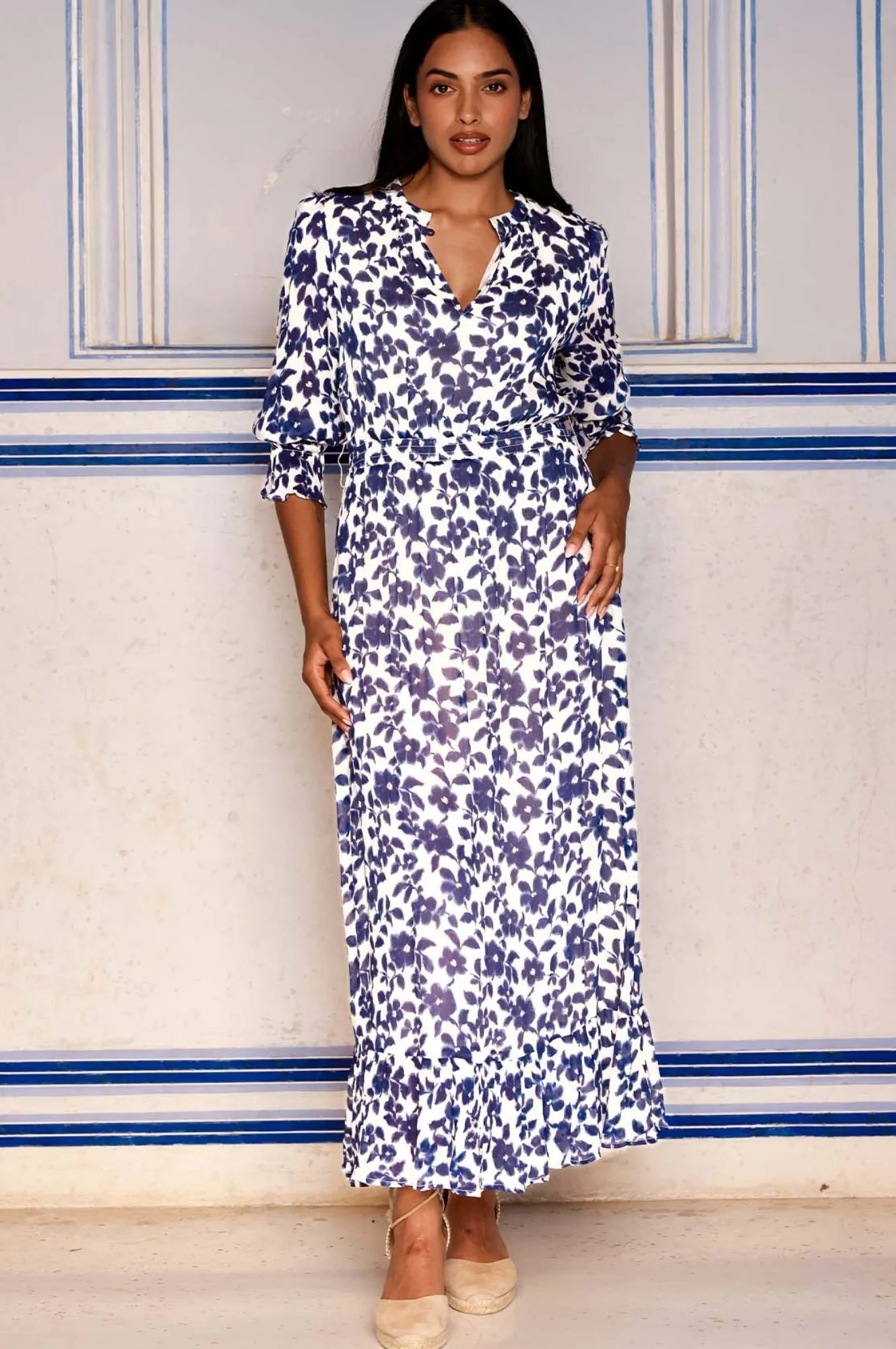 Maeve Georgette Dress | Blossom Navy/White