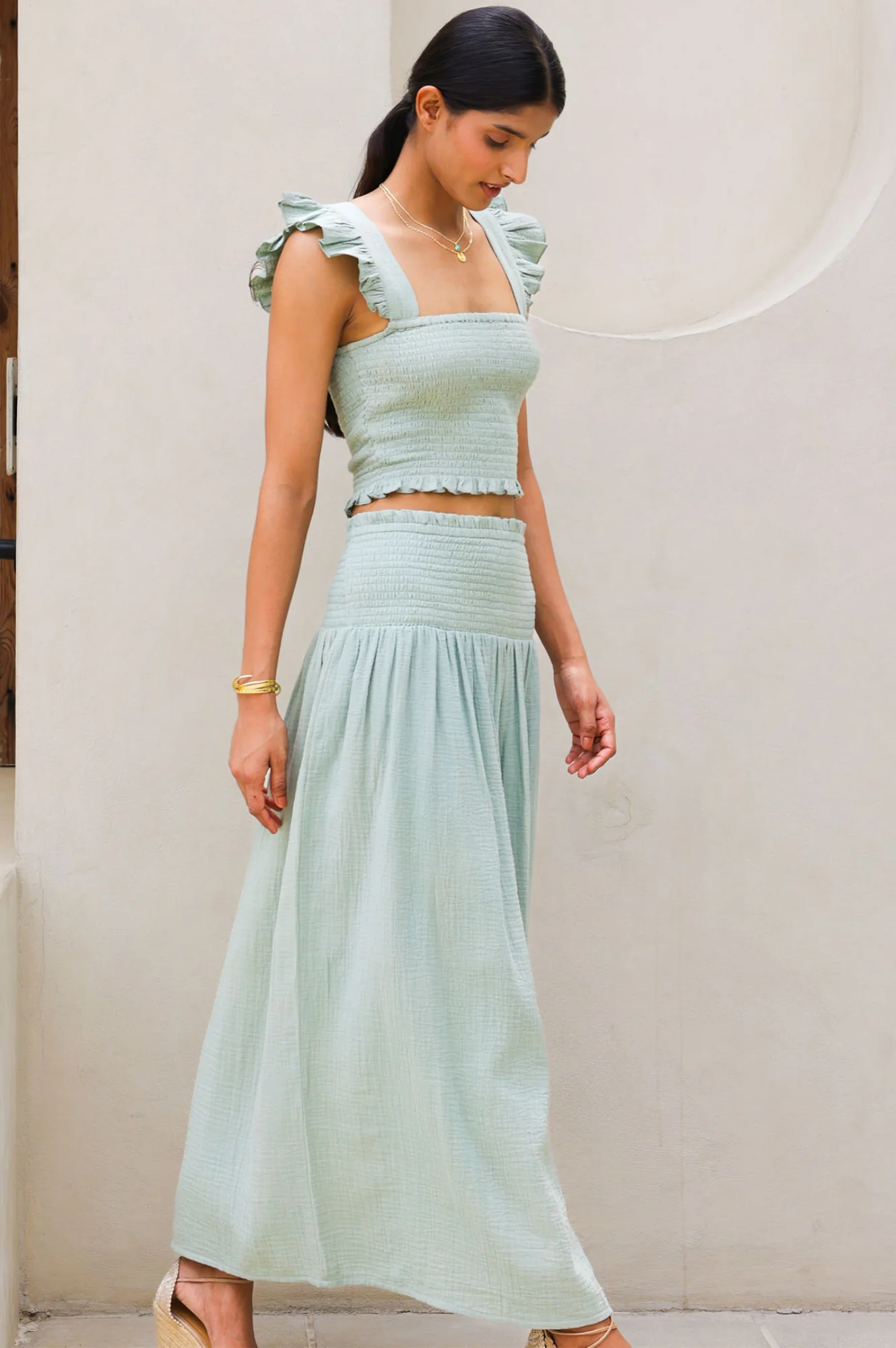 Bryony Cheesecloth Top | Light Khaki