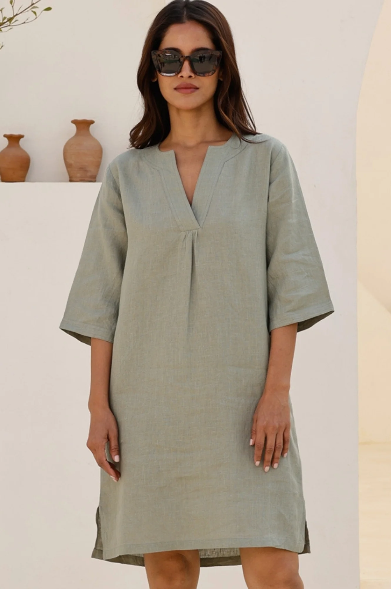 Calvi Linen Dress | Khaki