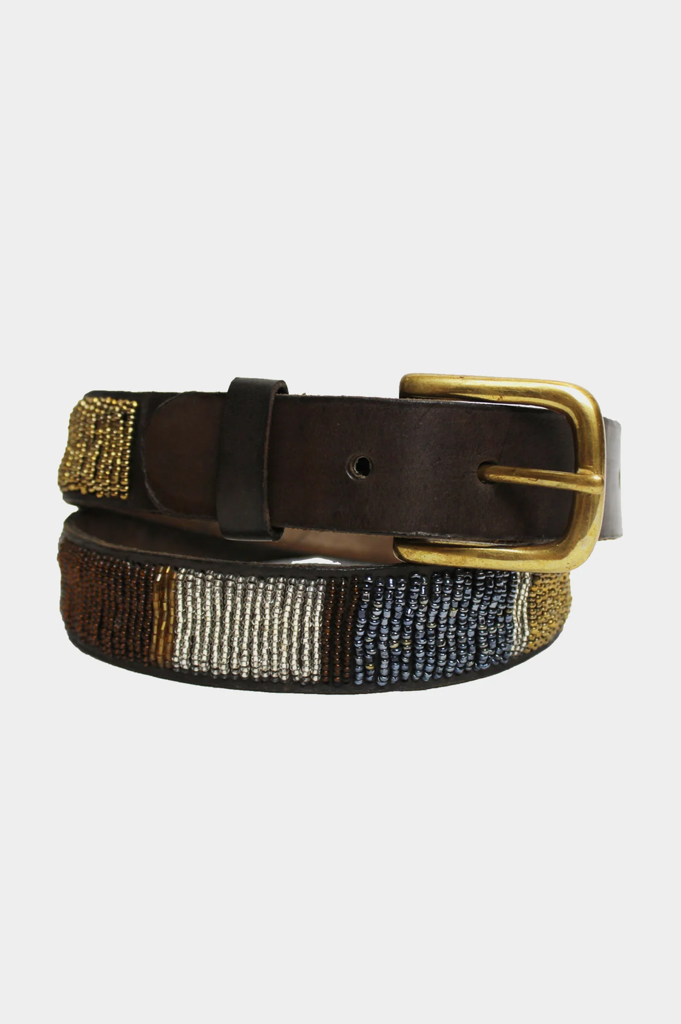 Full Beaded Leather Belt | Bronze/Bullet