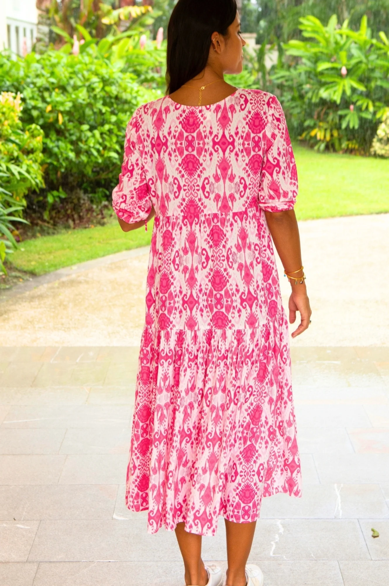 Virginia EcoVero™ Midi Dress | Ikat Pink/White