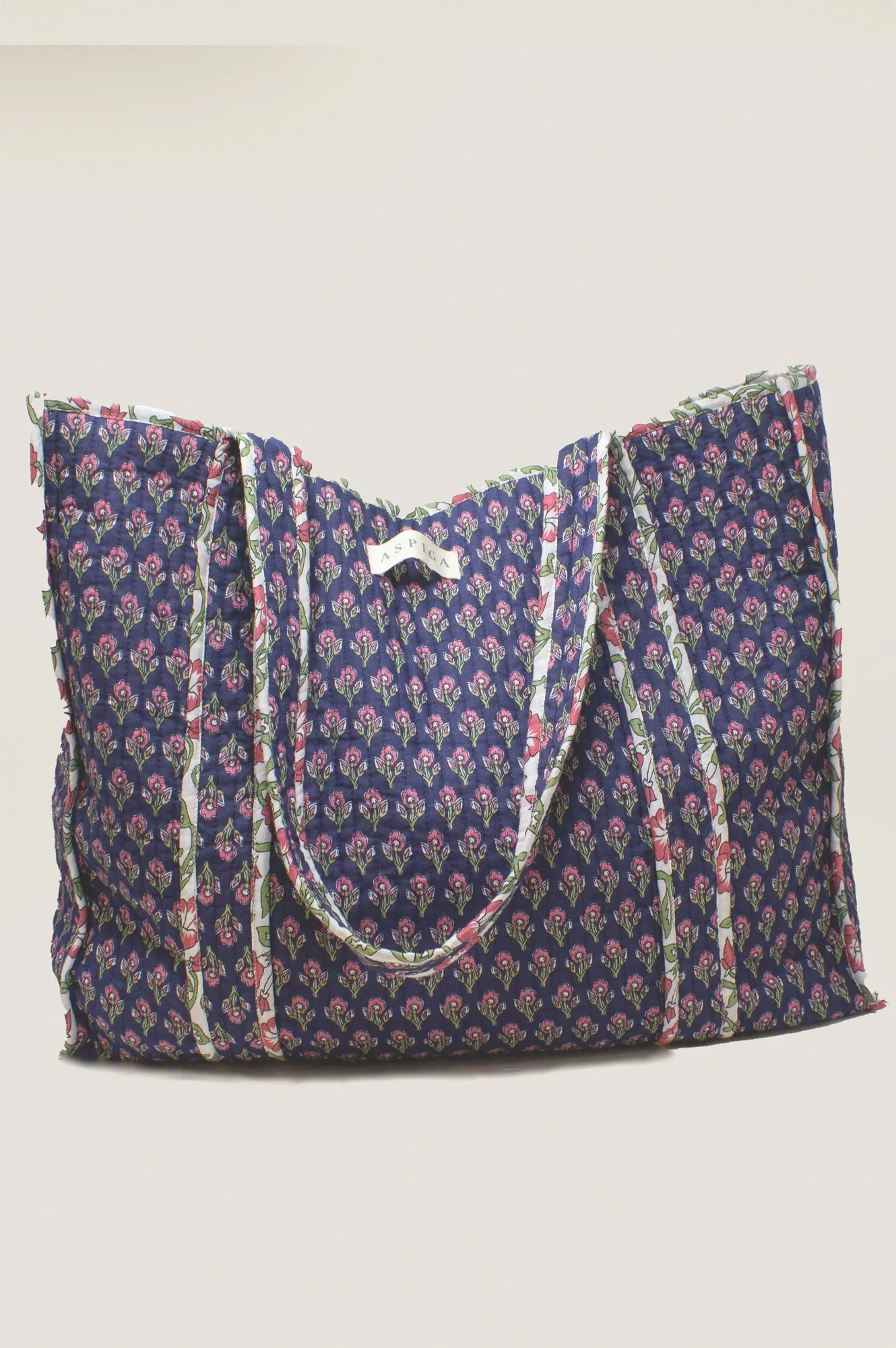 Quilted Tote Bag | Primrose Stamp Navy/Pink