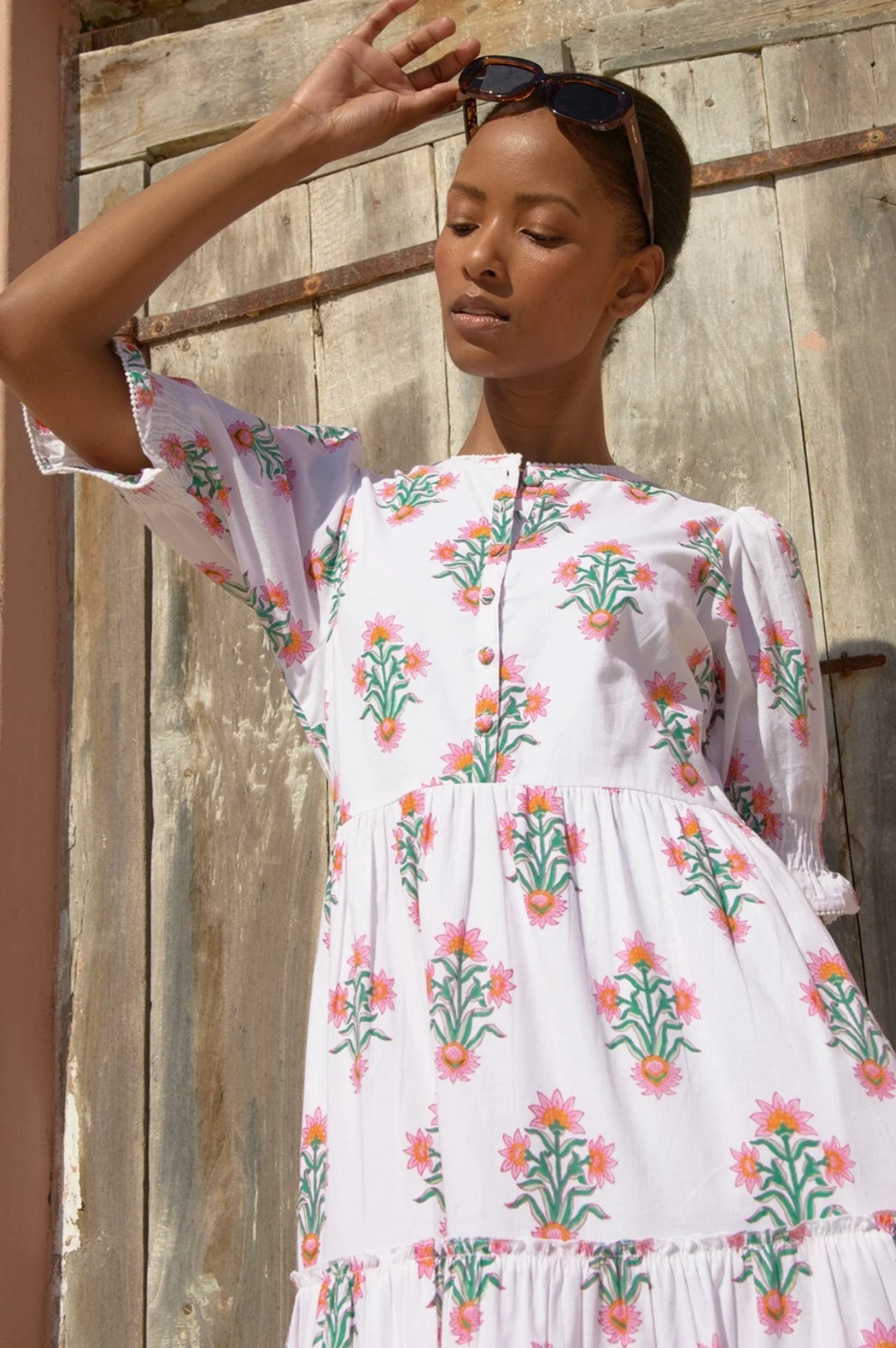 Cordelia Block Print Dress | White/Pink