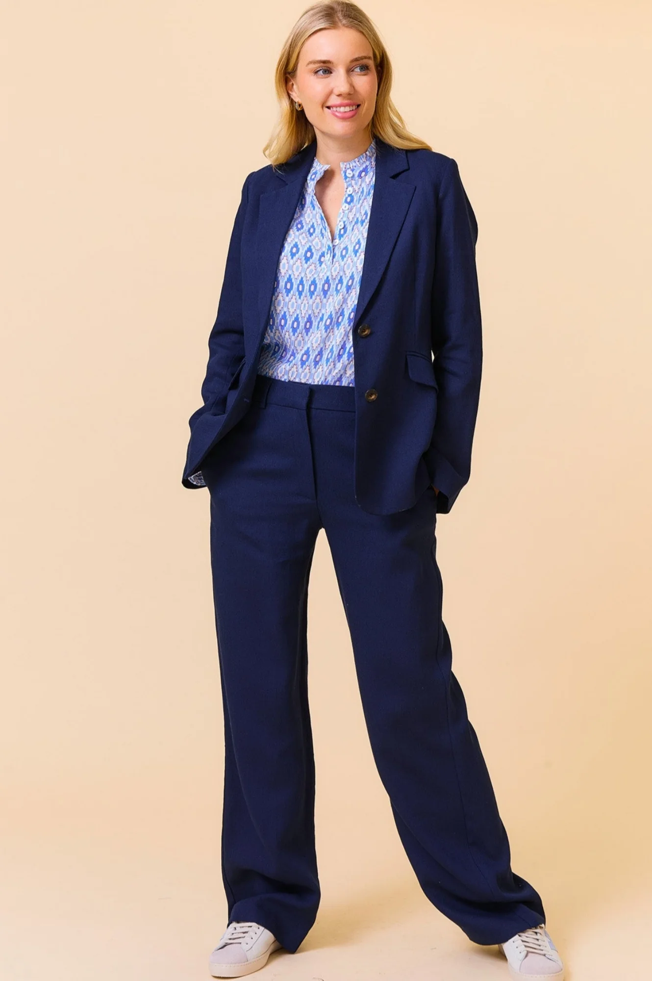 Linen Blend Trousers | Navy