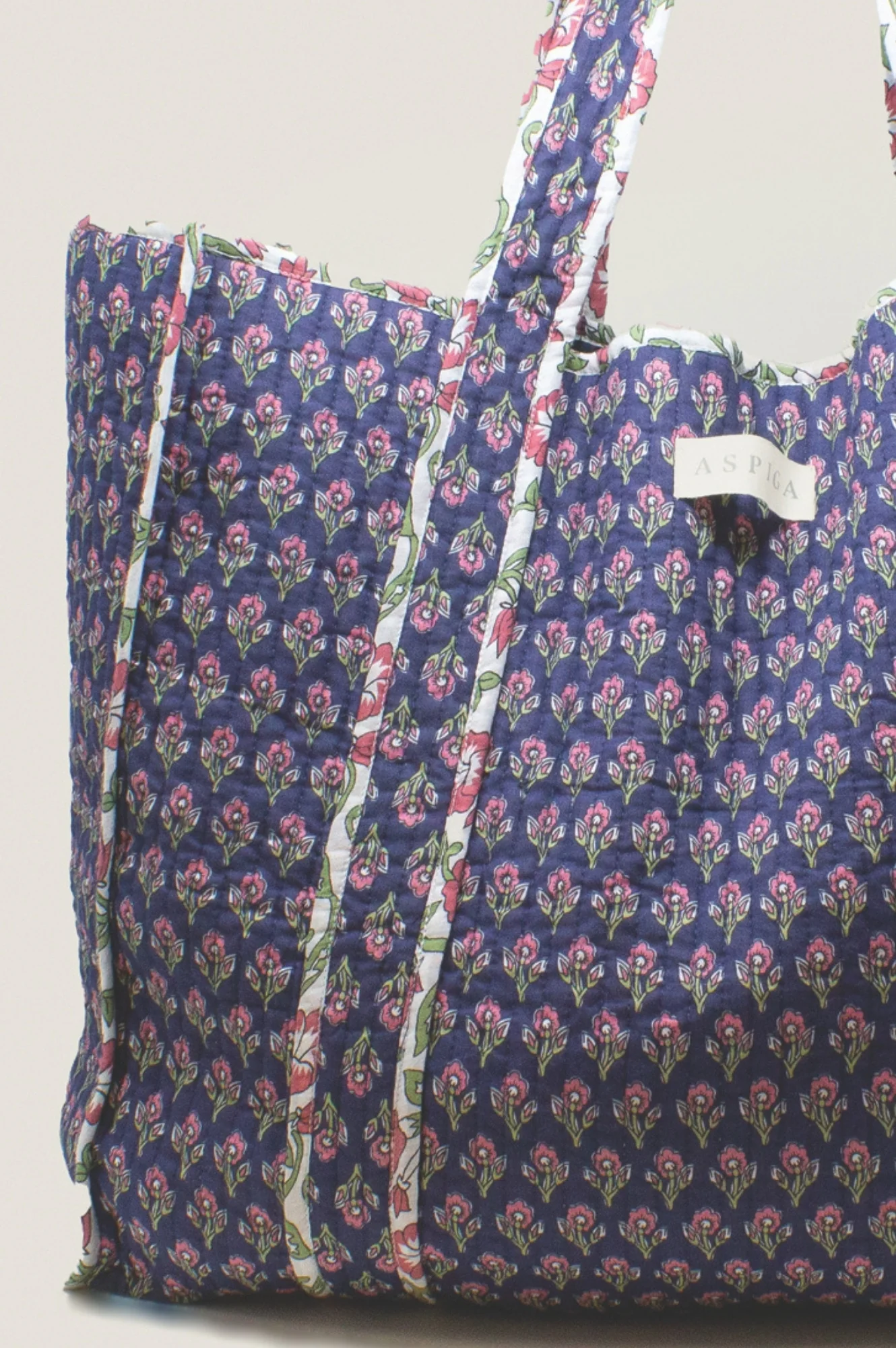 Quilted Tote Bag | Primrose Stamp Navy/Pink