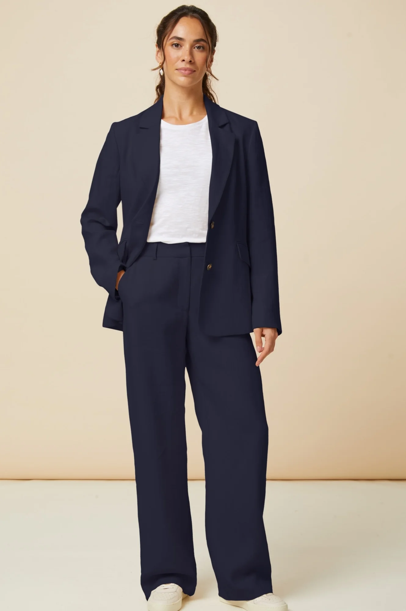 Linen Blend Trousers | Navy
