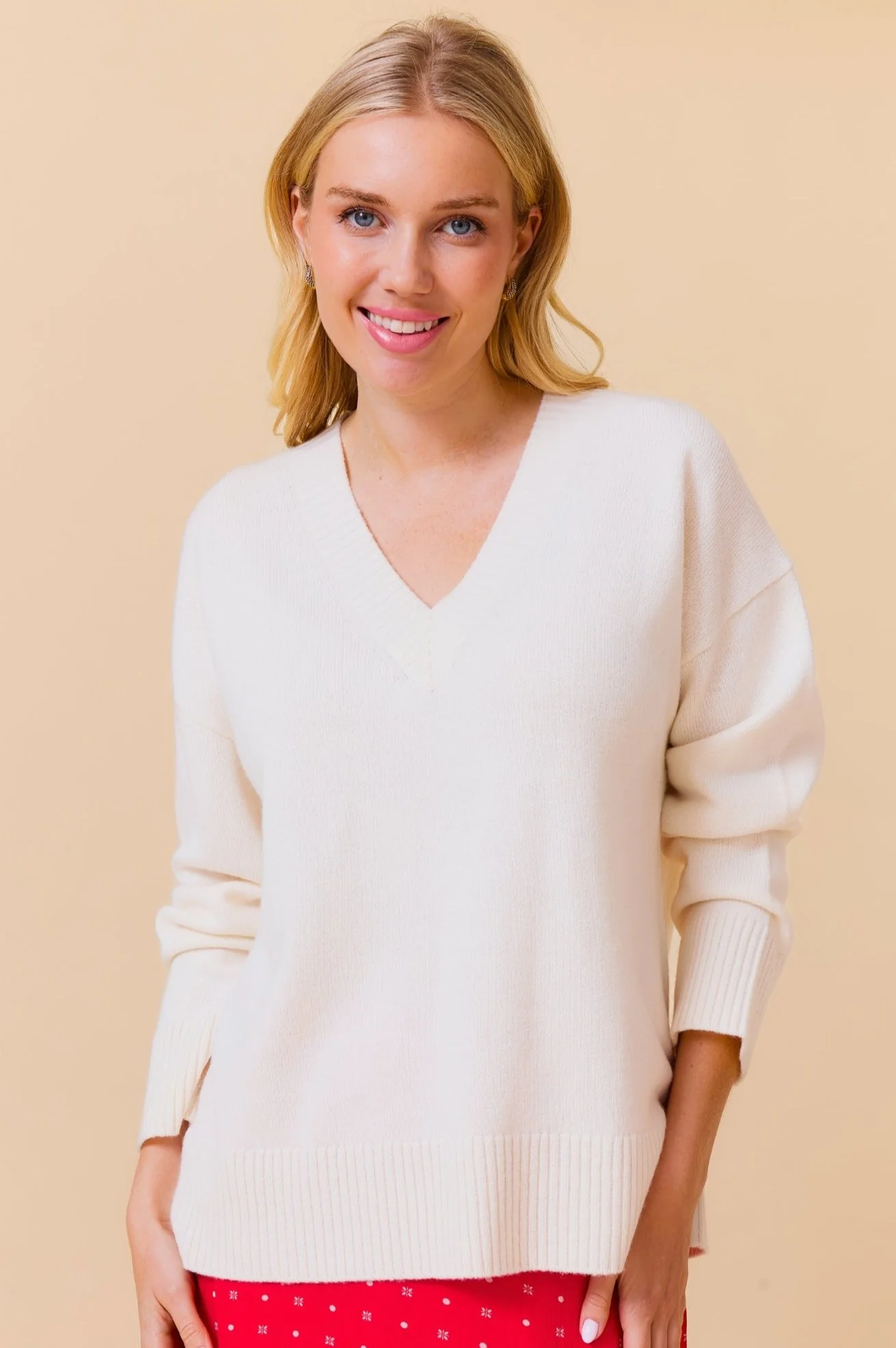 Merino Wool Relaxed V-Neck Jumper | Cream