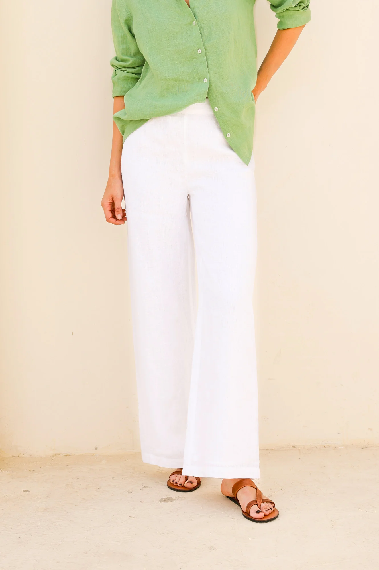 Wide Leg Linen Trousers | White