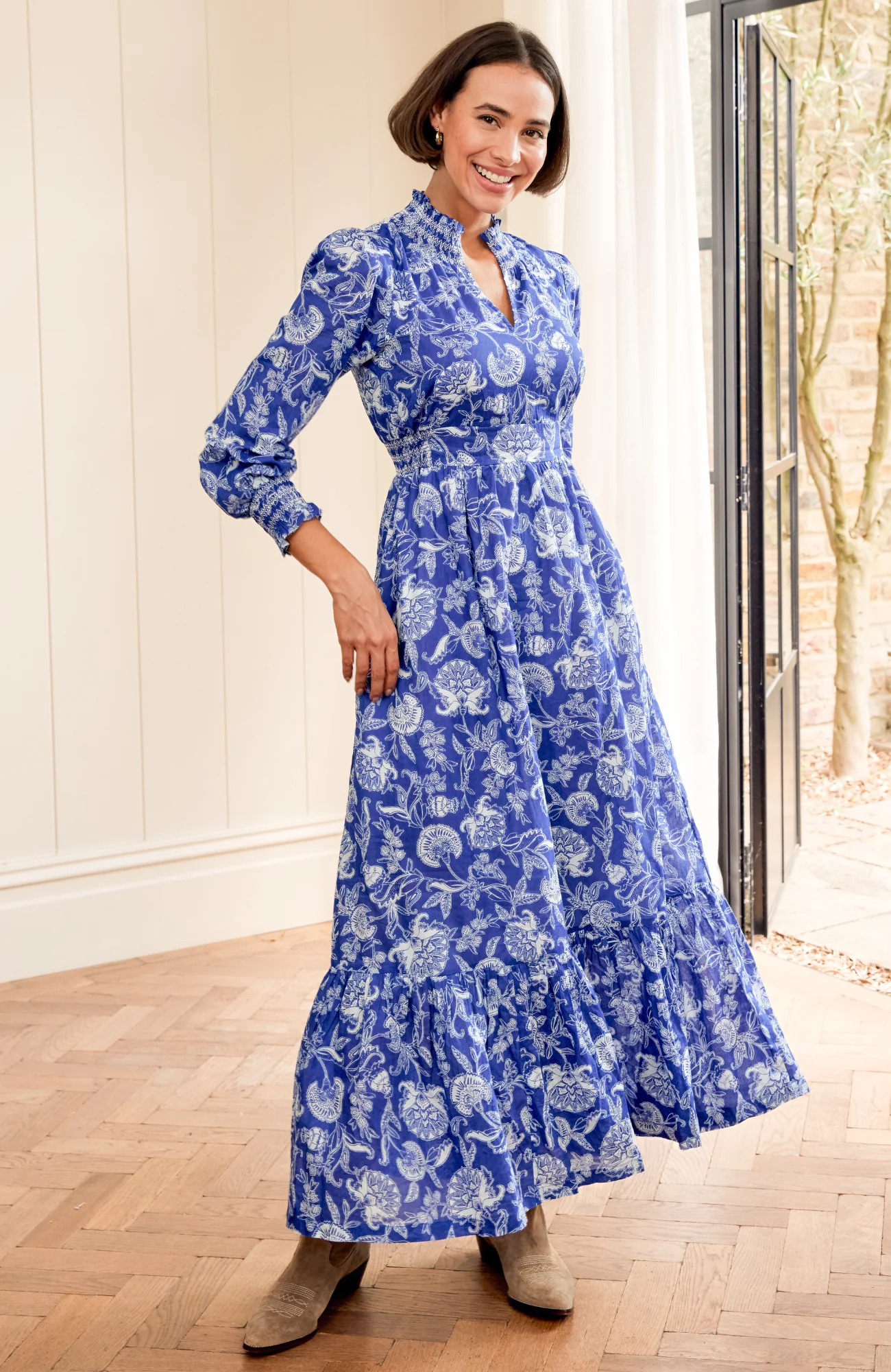 Emmeline Organic Cotton Maxi Dress | Camelia Cobalt/White