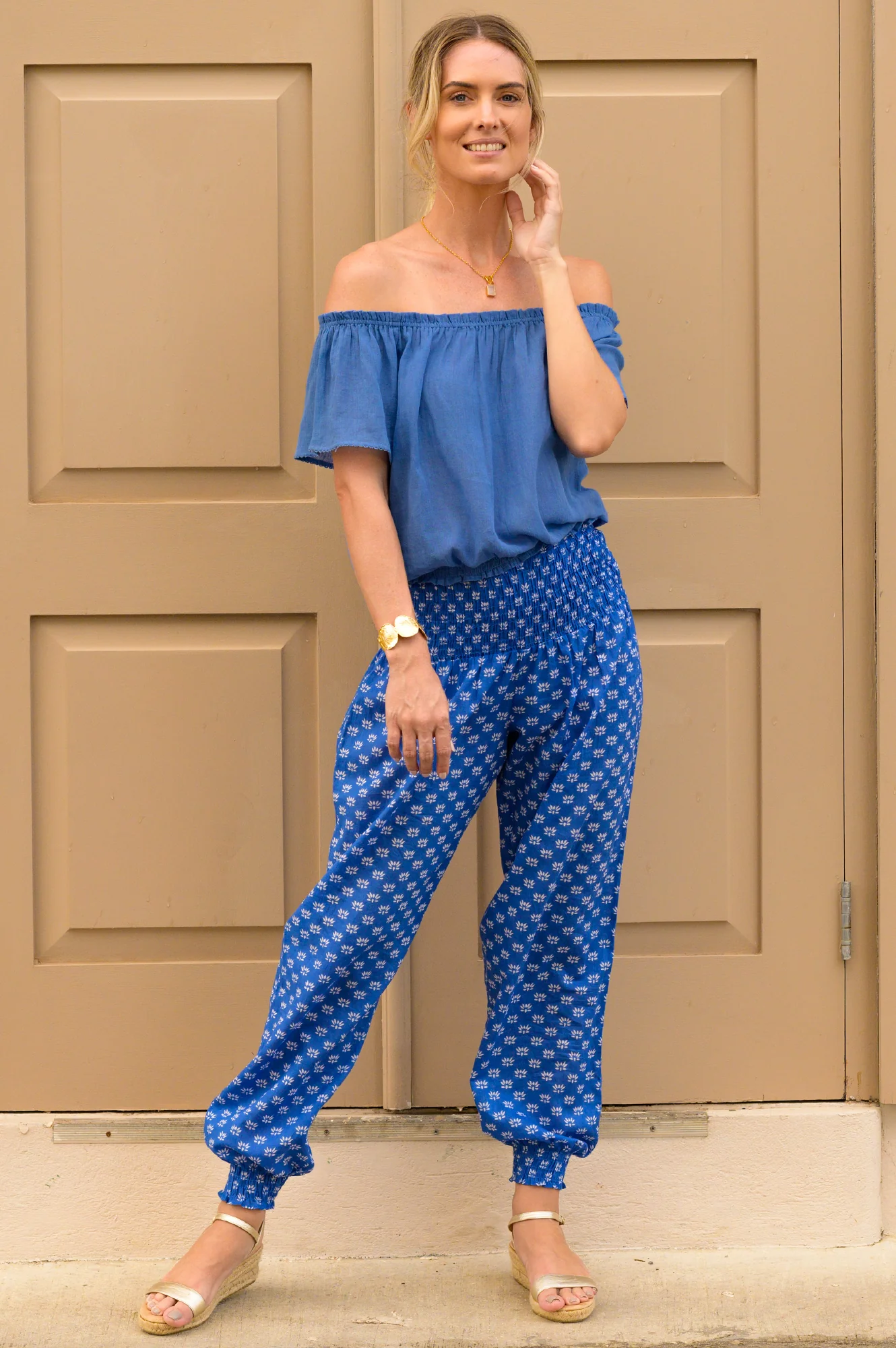 Harem Organic Cotton Trousers | Blue/White
