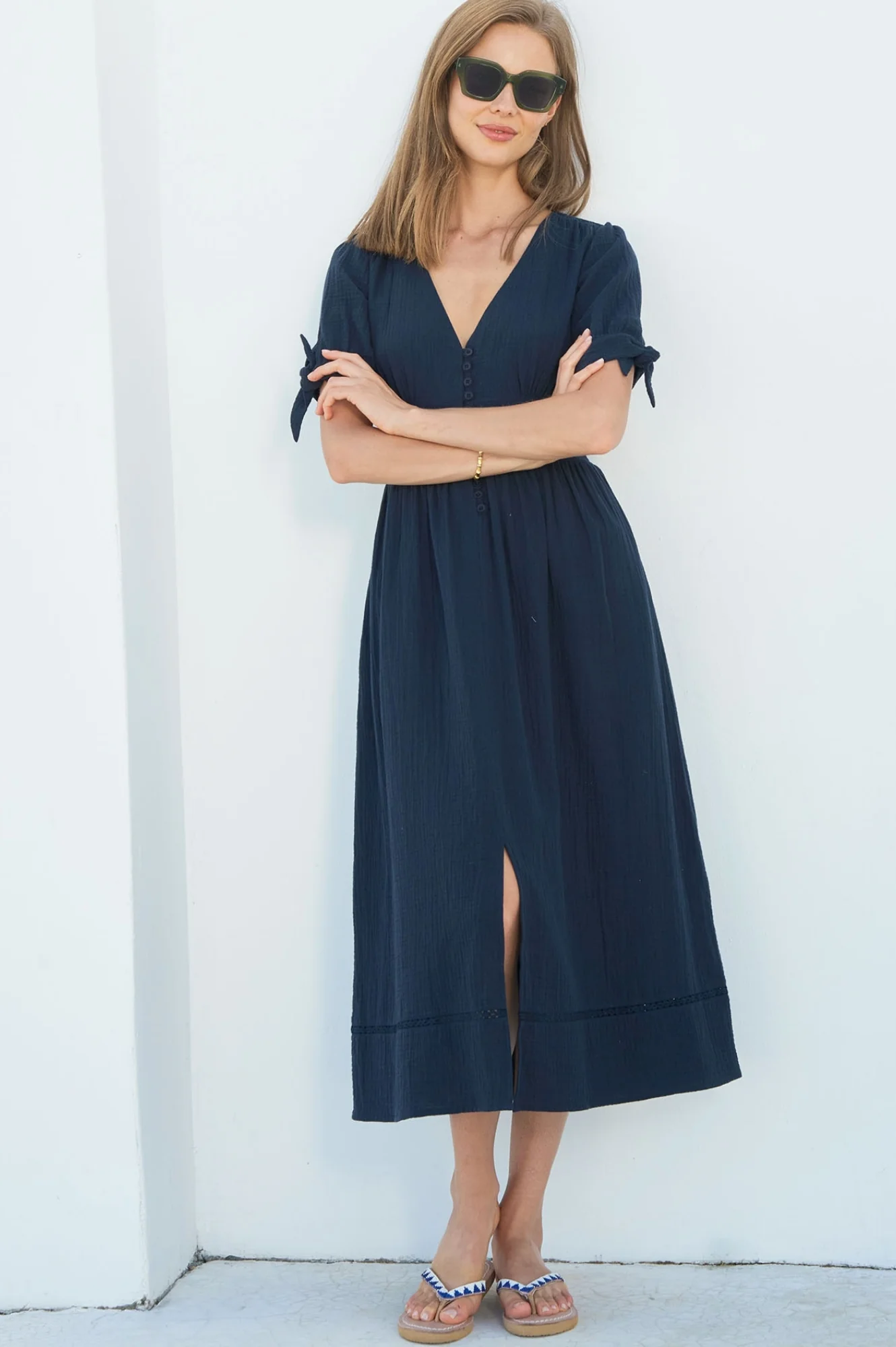 Olga Cheesecloth Dress | Navy