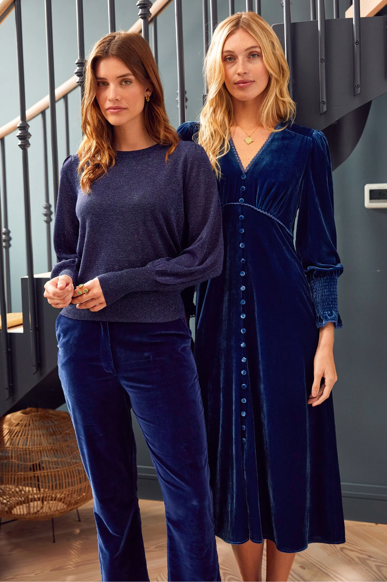 Long Sleeve Velvet Sally Anne Dress | Blue Sapphire