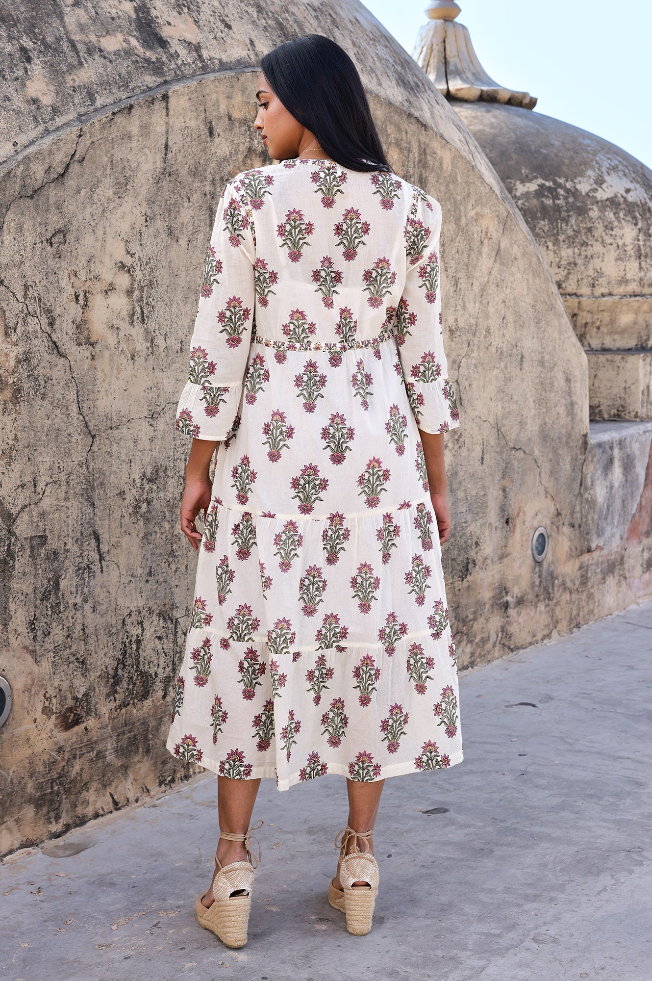 Hayden Organic Cotton Block Print Dress | Antique Wildflower Cream/Red/Green