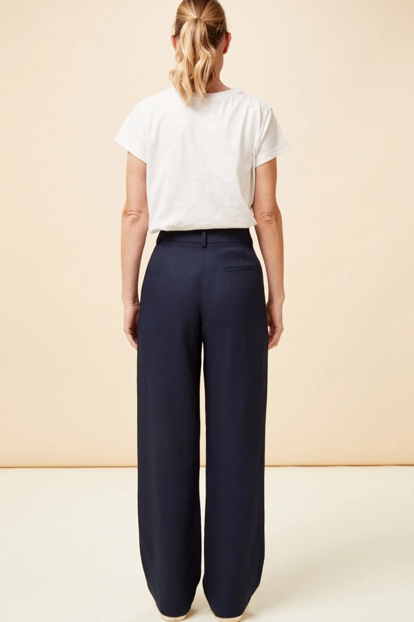 Linen Blend Trousers | Navy