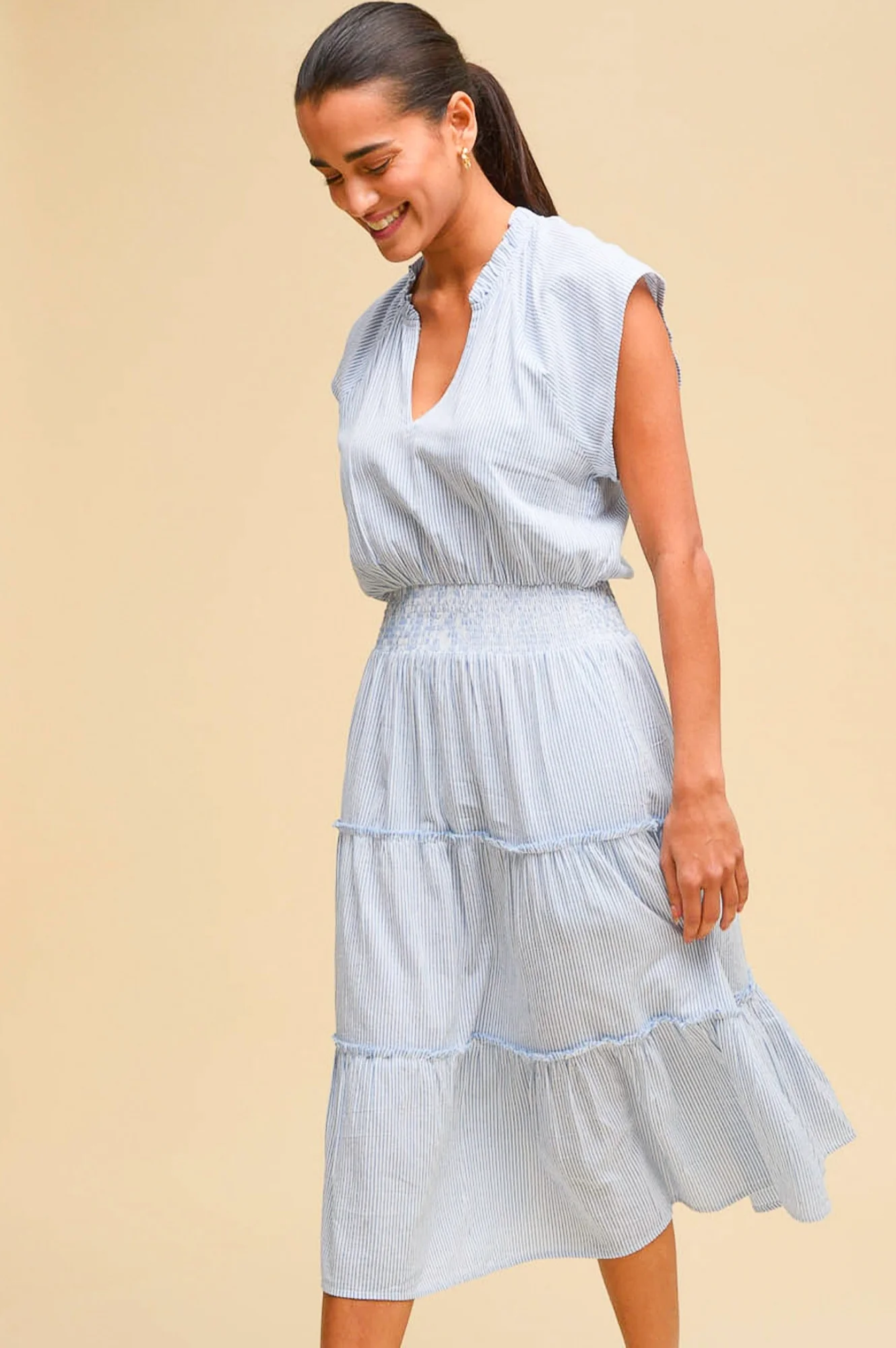 Riley Organic Cotton Dress | Stripe Blue/White