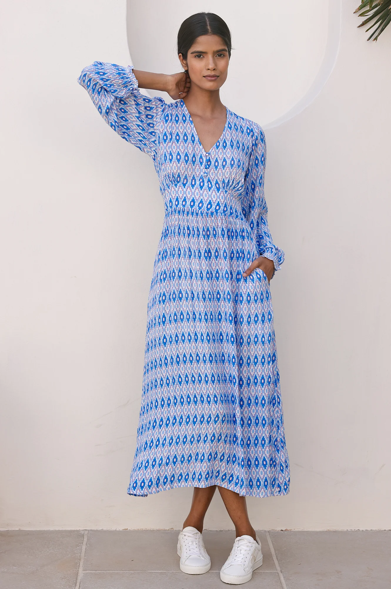 Camila Dress | Aztec Light Blue/Red