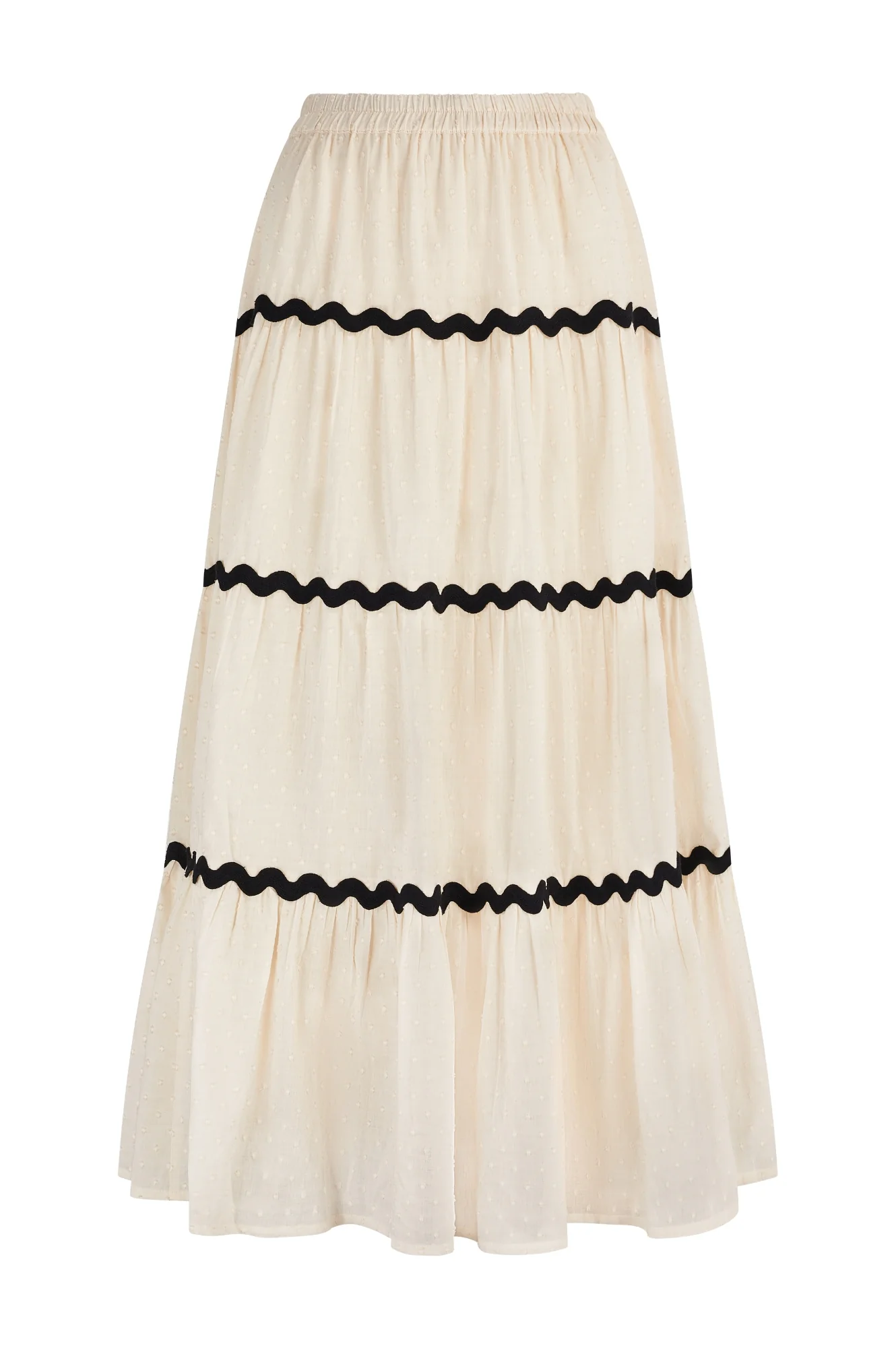Organic Cotton Dobby Ric Rac Skirt | Antique Cream/Black