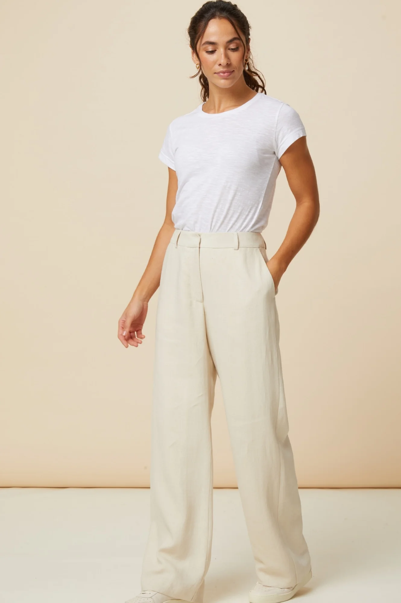Linen Blend Trousers | Oat