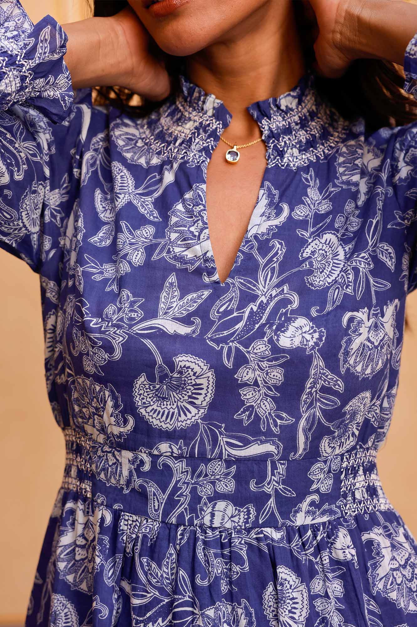 Emmeline Organic Cotton Maxi Dress | Camelia Cobalt/White