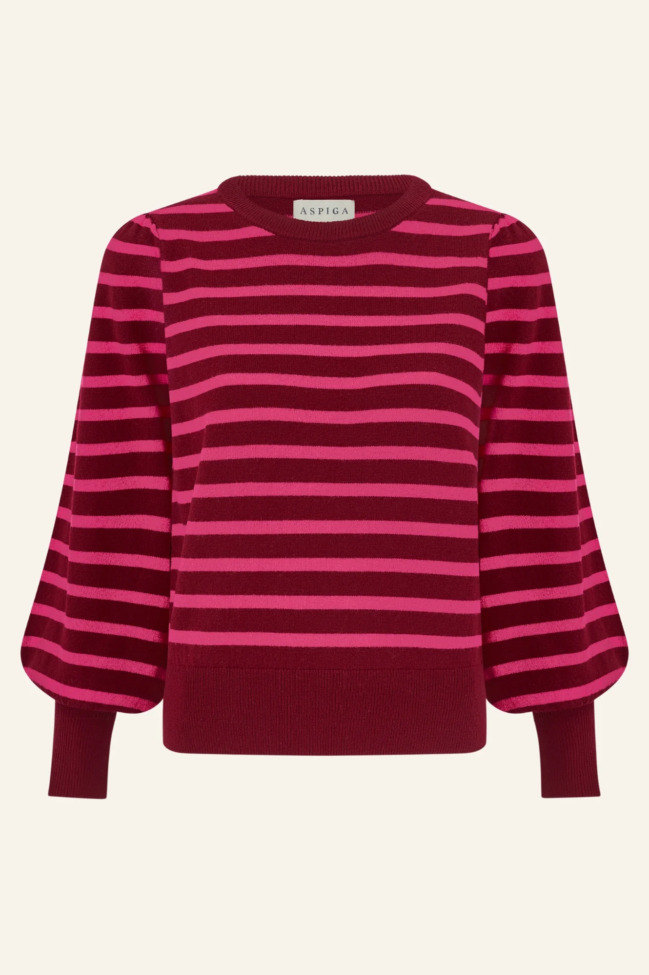 Merino Wool Stripe Crew Neck Jumper | Wine/Pink