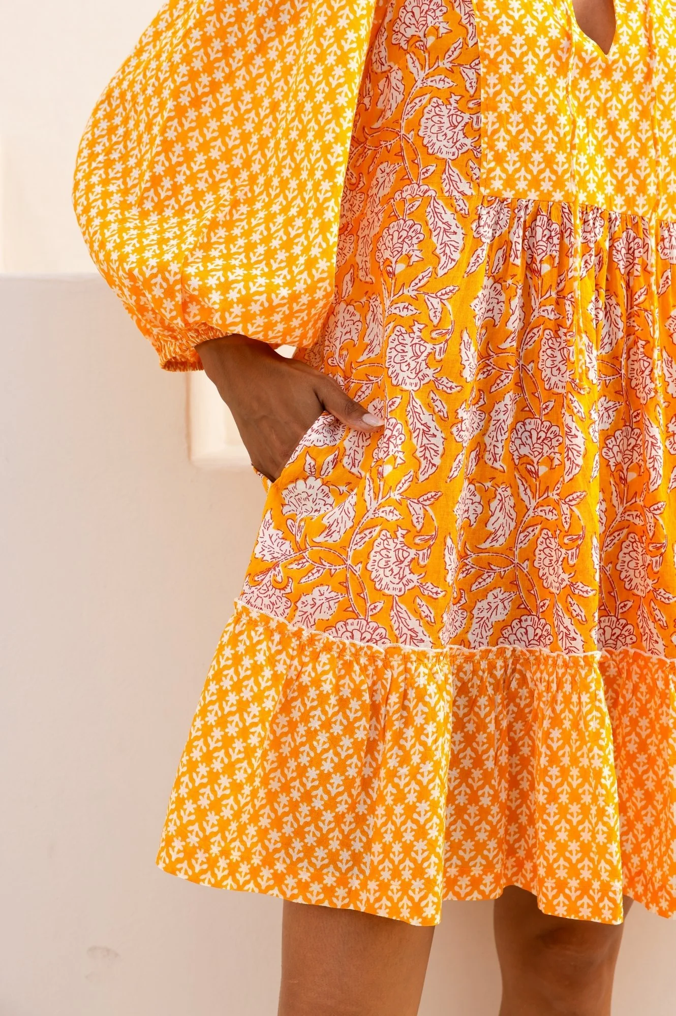 Marina Organic Cotton Print Mix Dress | Dianthus Print Yellow/White