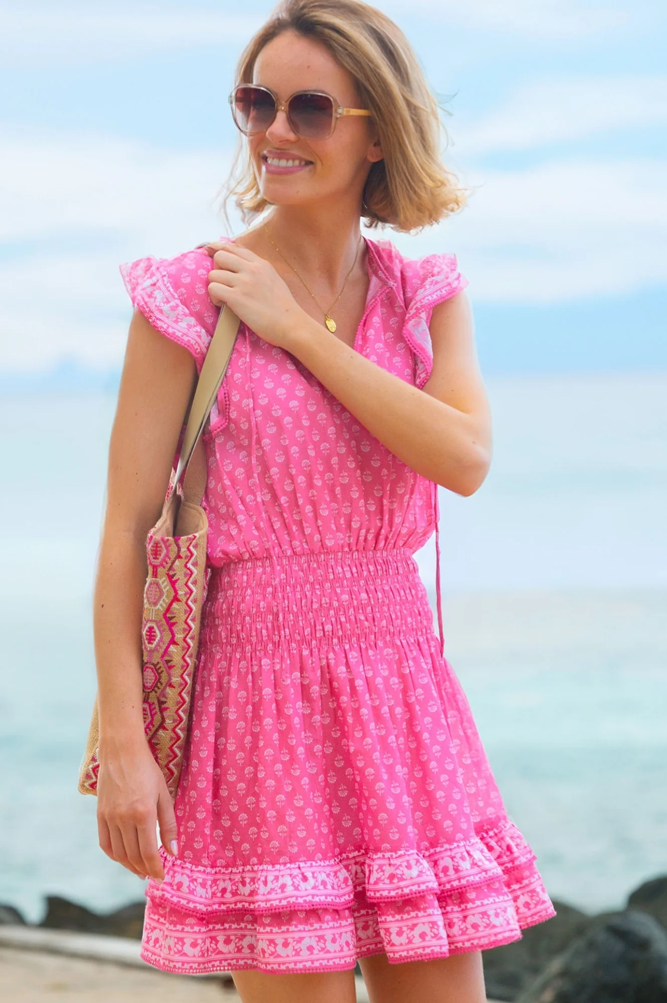 Macy Mini Organic Cotton Dress | Lixus Flower Pink