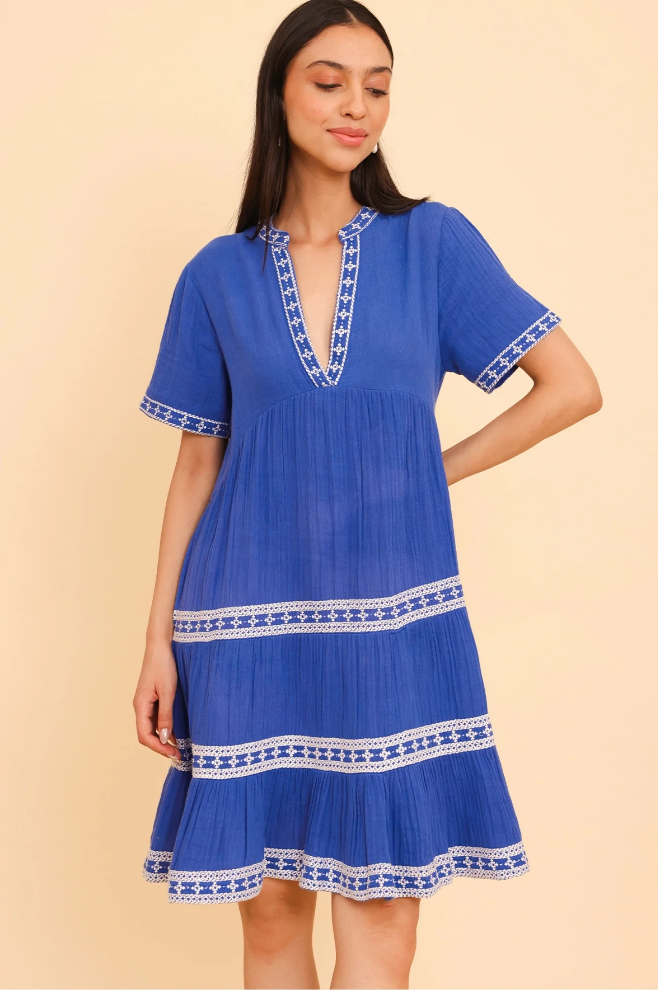 Meredith Organic Cotton Dress | Dazzling Blue/White