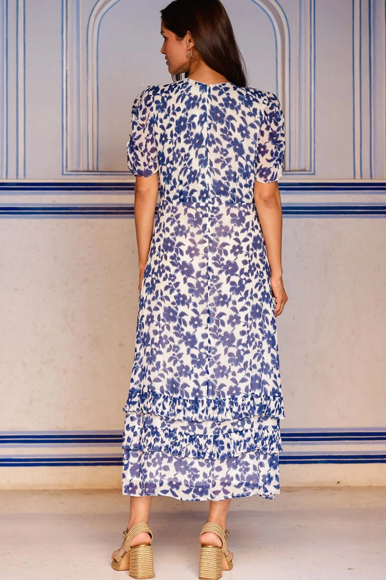 Ellery Viscose Wedding Guest Dress | Blossom Cream/Navy