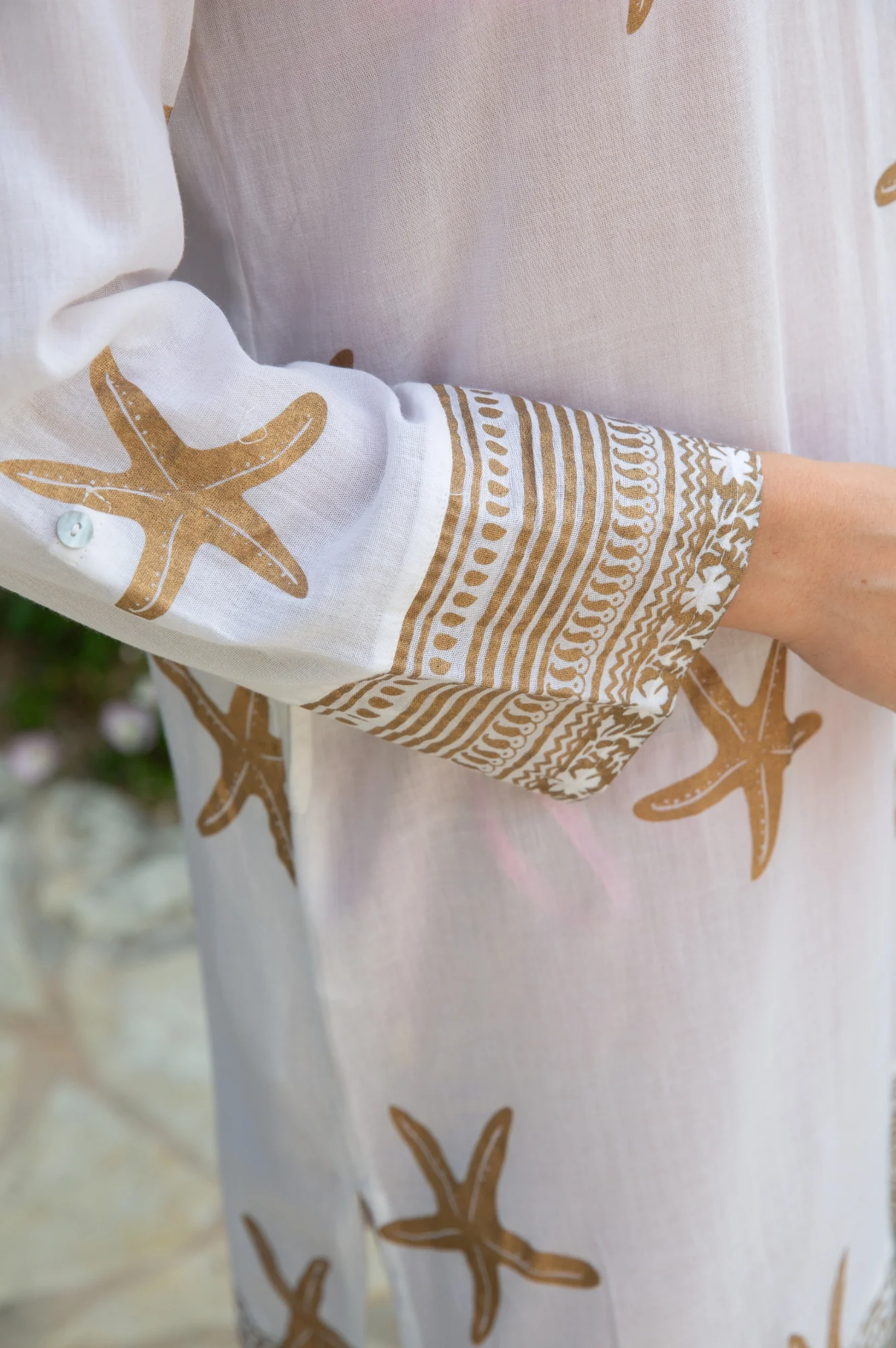 Guadalupe Short Organic Cotton Tunic | Starfish White/Gold
