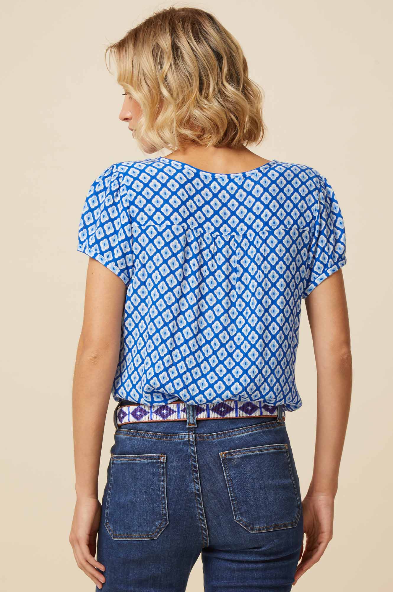 Triangle Leather Belt | Tan Leather White/Masai Blue