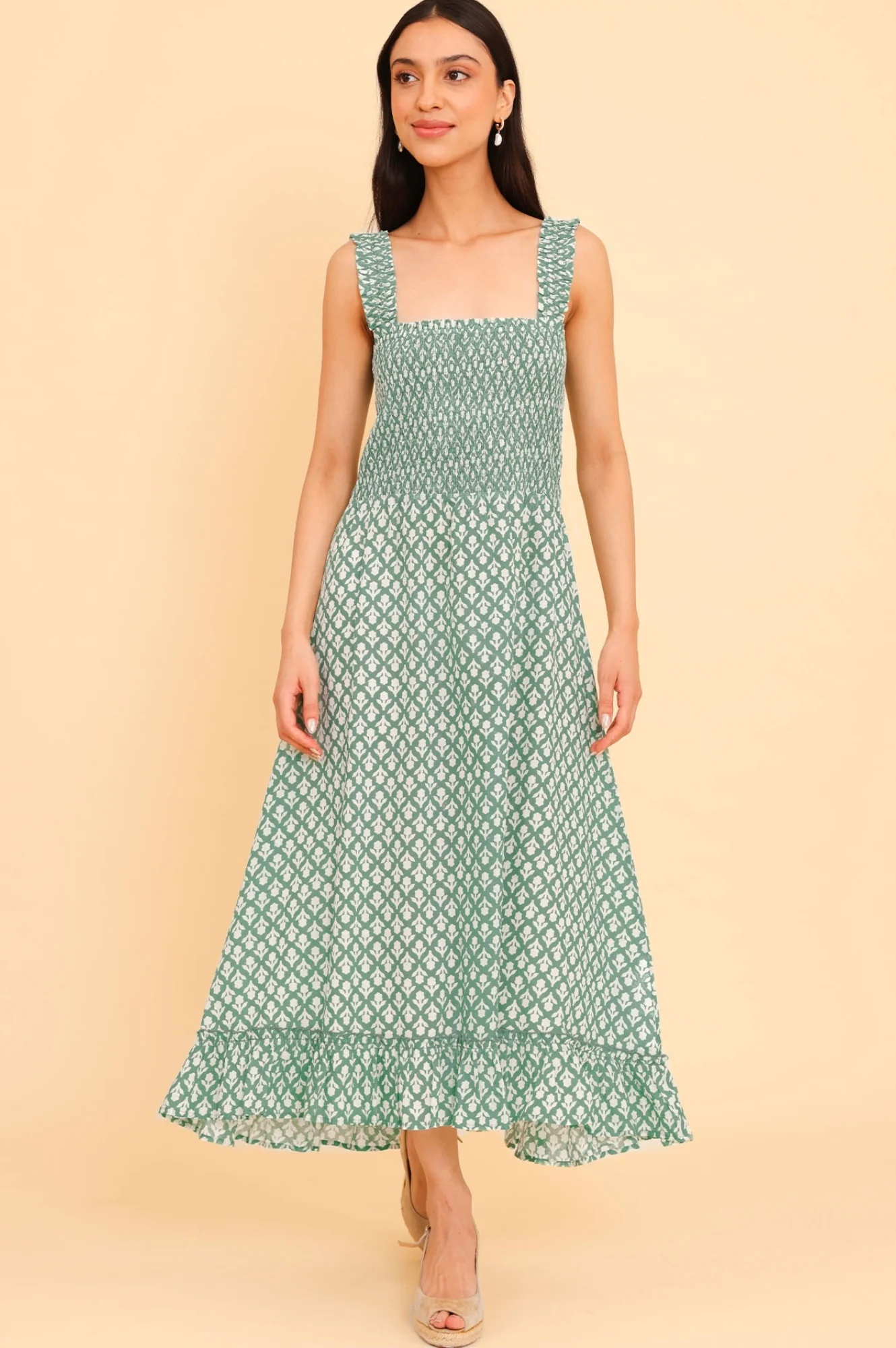 Rhianna Organic Cotton Dress | Sage/White