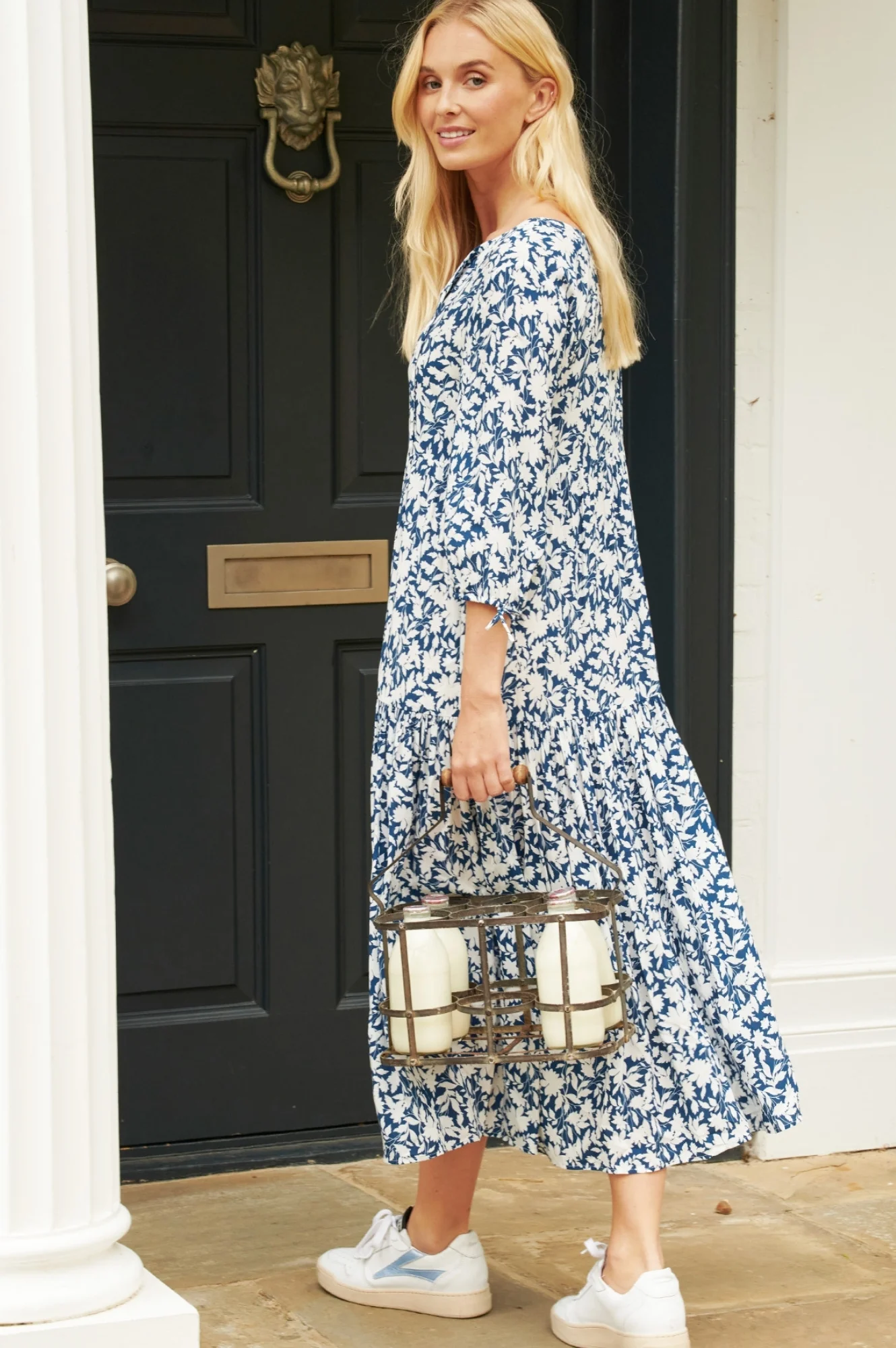 Virginia EcoVero™ Midi Dress | Navy/White