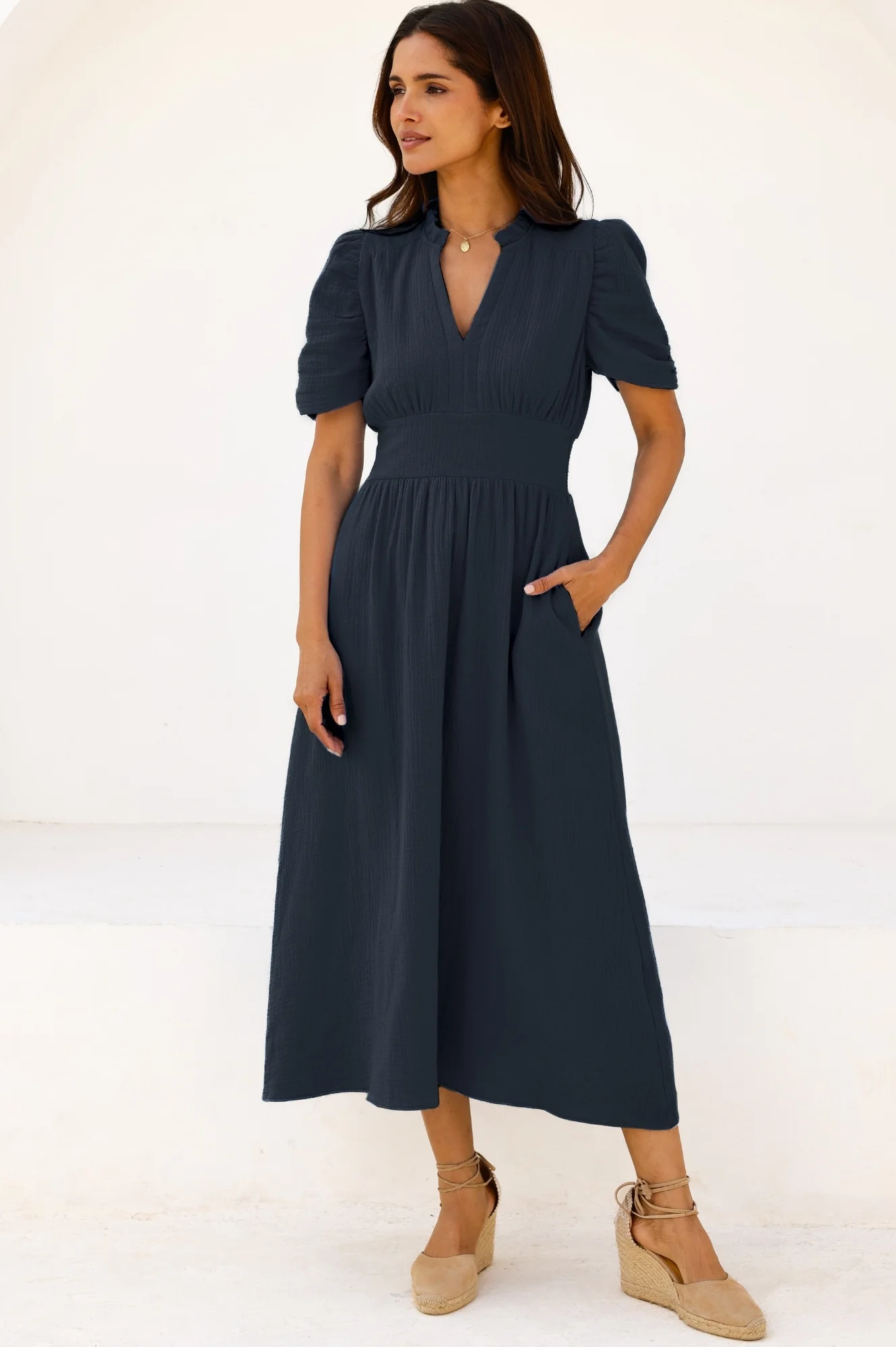 Esha Cheesecloth Dress | Navy
