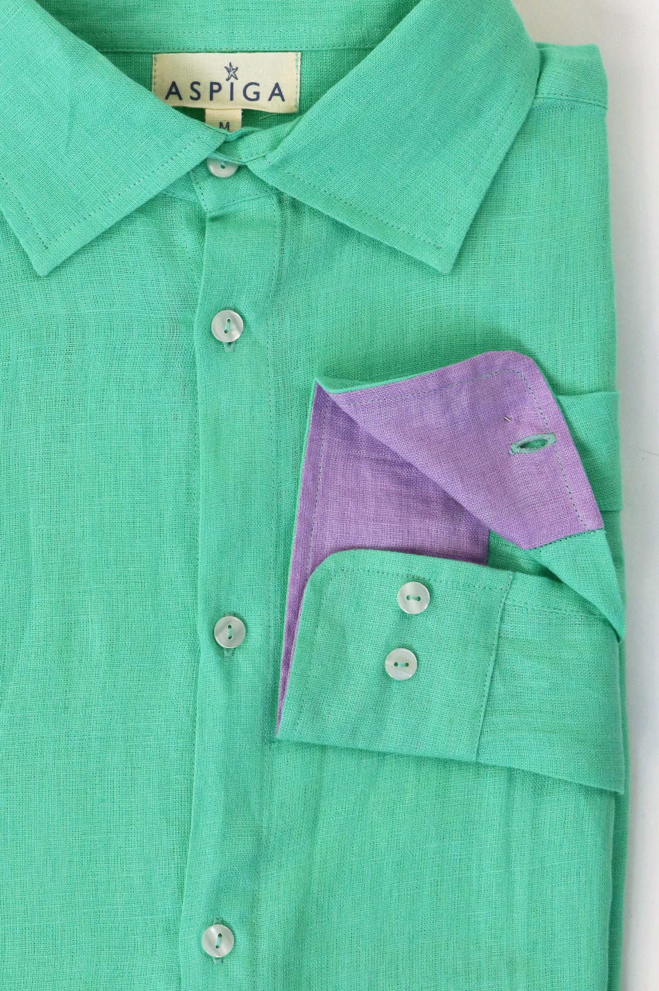 Men's Linen Shirt | Green/Light Purple