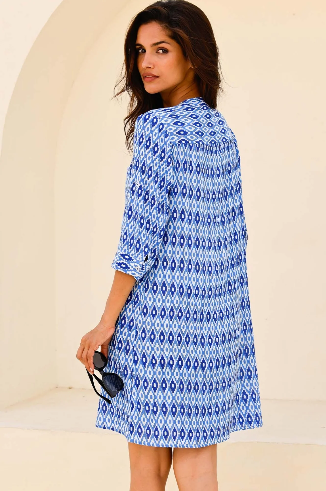 Mila Shirt Tunic | Aztec Blue/White
