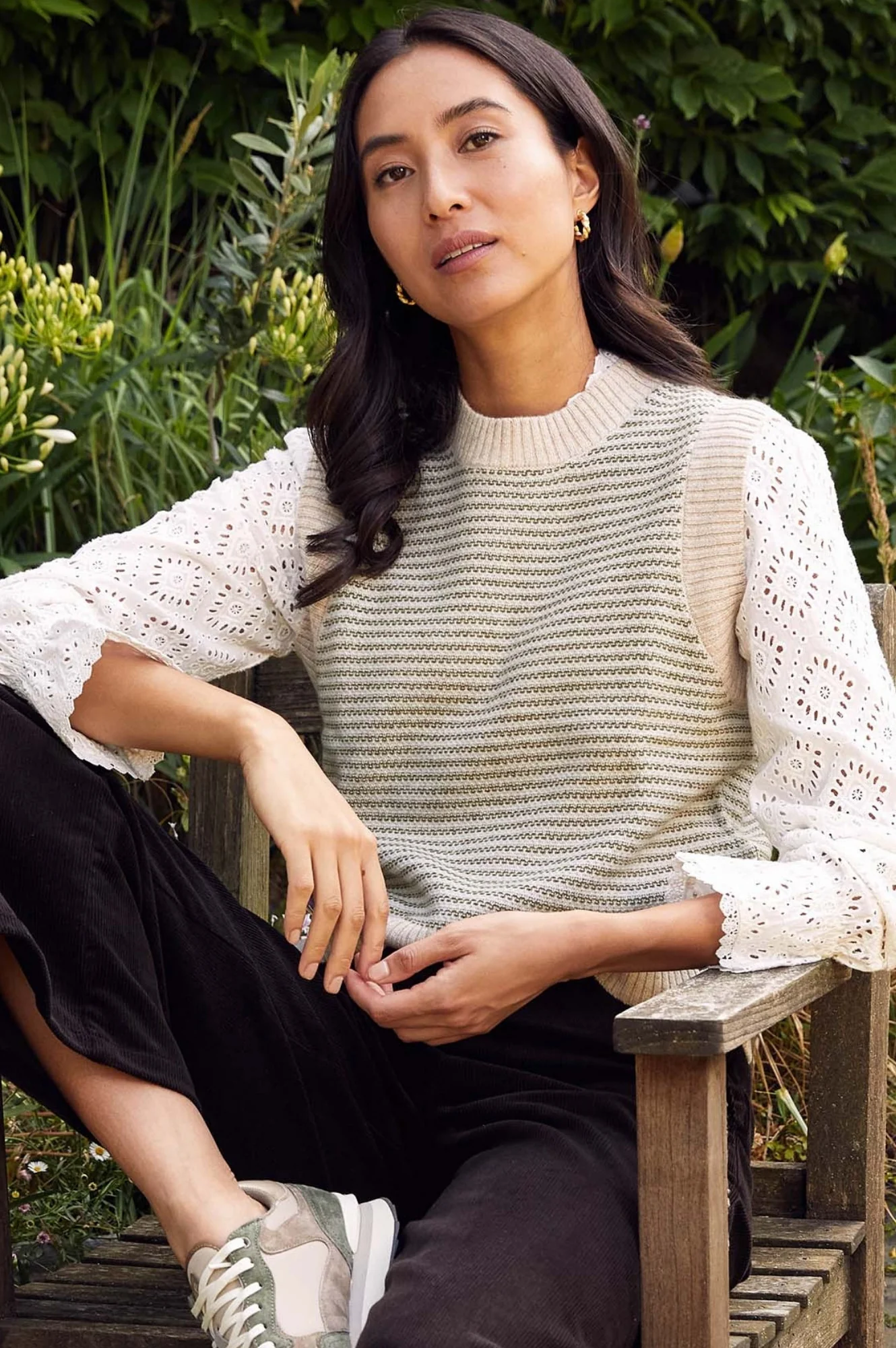 Merino Wool Jacquard Short Tank | Detail Green/Natural