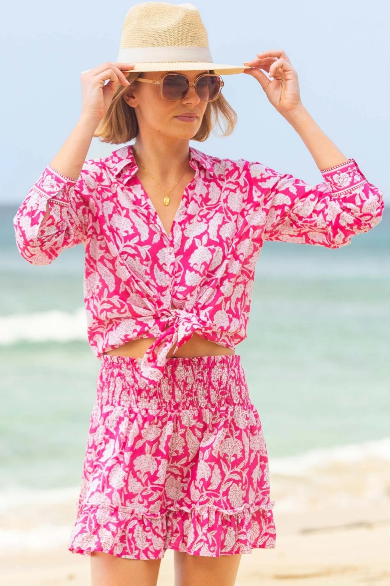 Emani Organic Cotton Skirt | Dianthus Pink/White