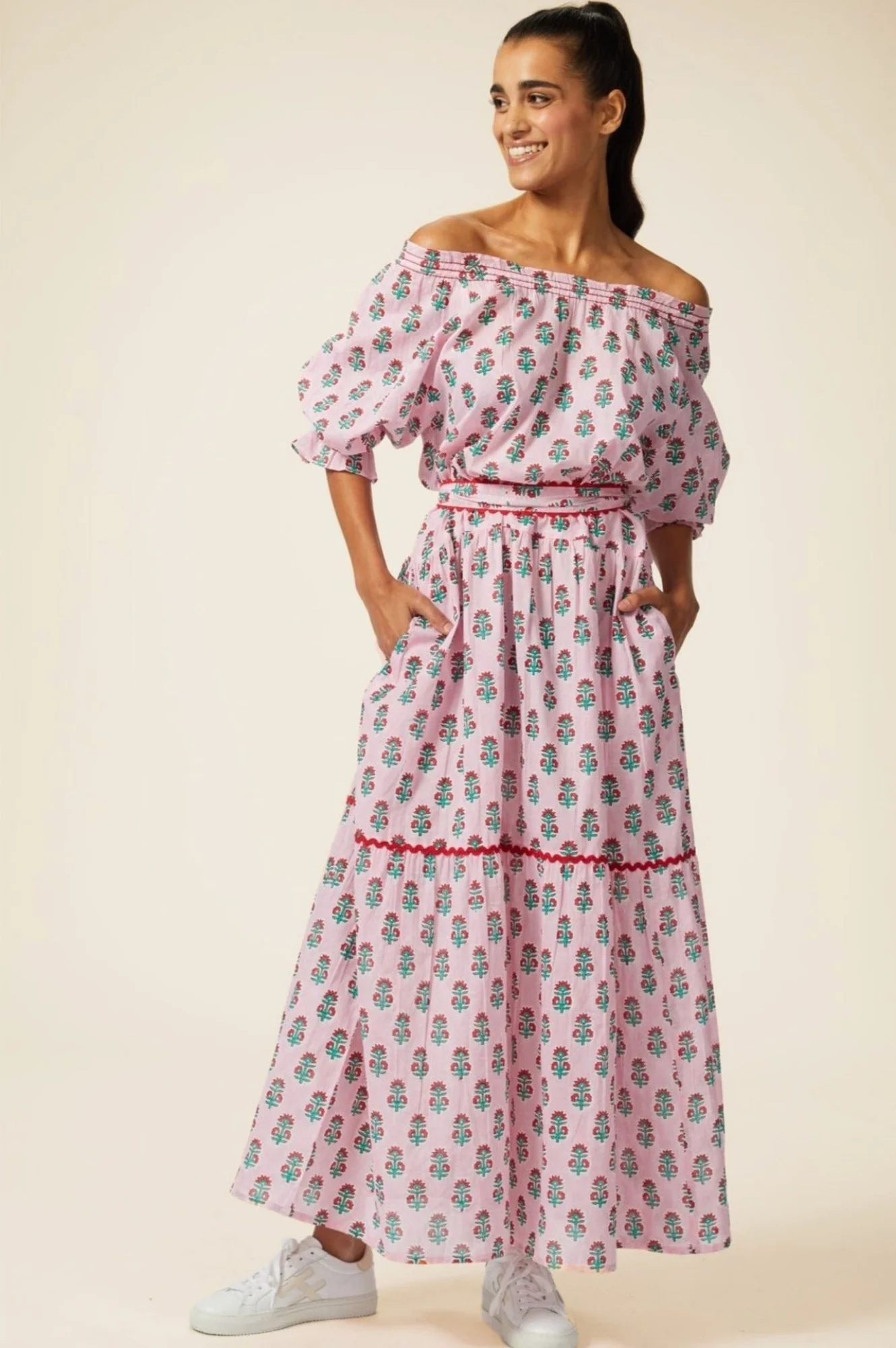 Violet Block Print Dress | Sunflower Buti Pink