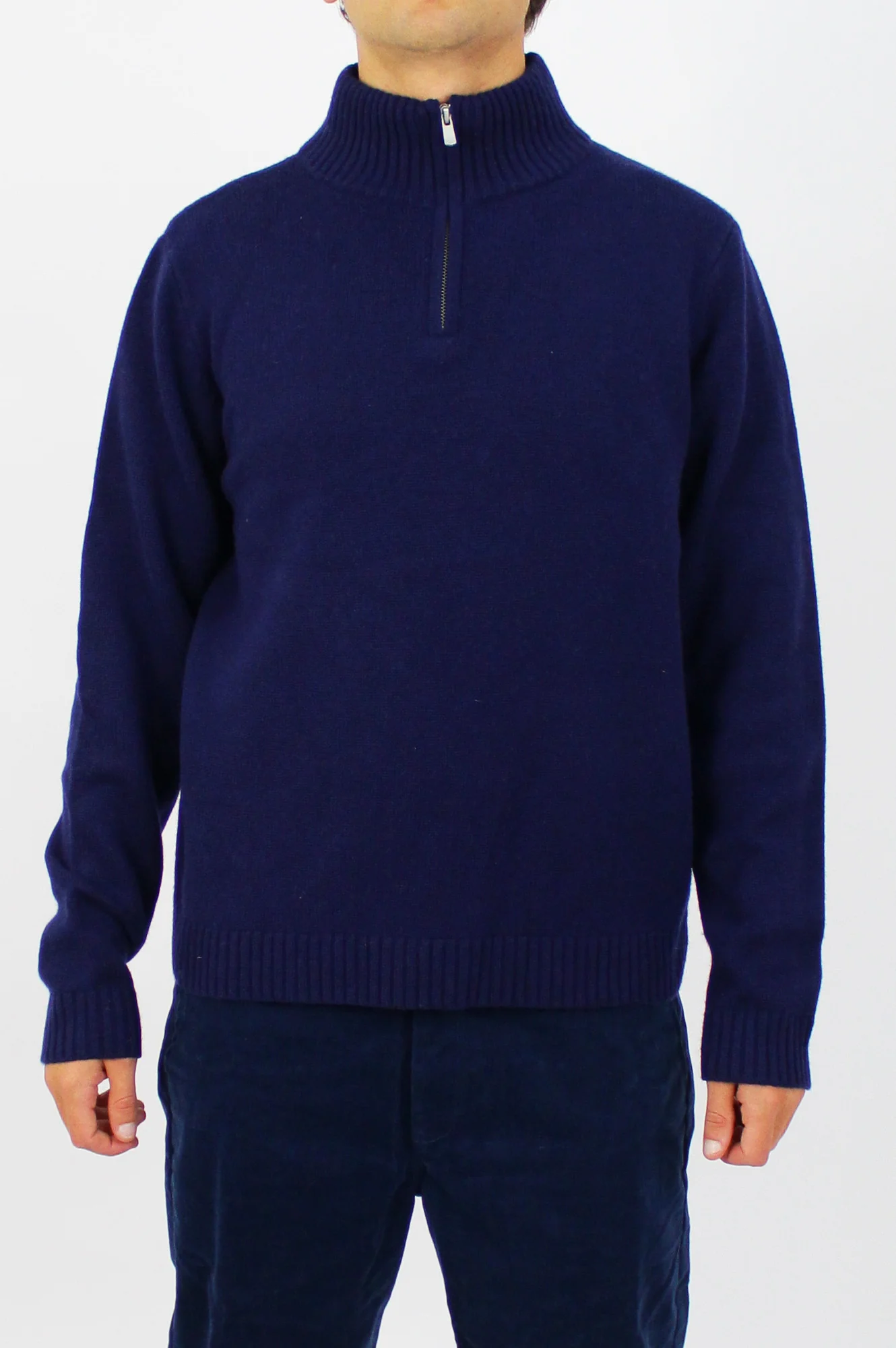 Merino Wool Men's Quarter Zip Jumper | Navy/Grey