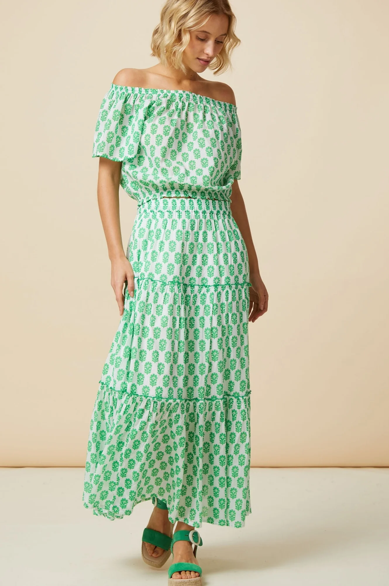 Ilana Organic Cotton Top | White/Green